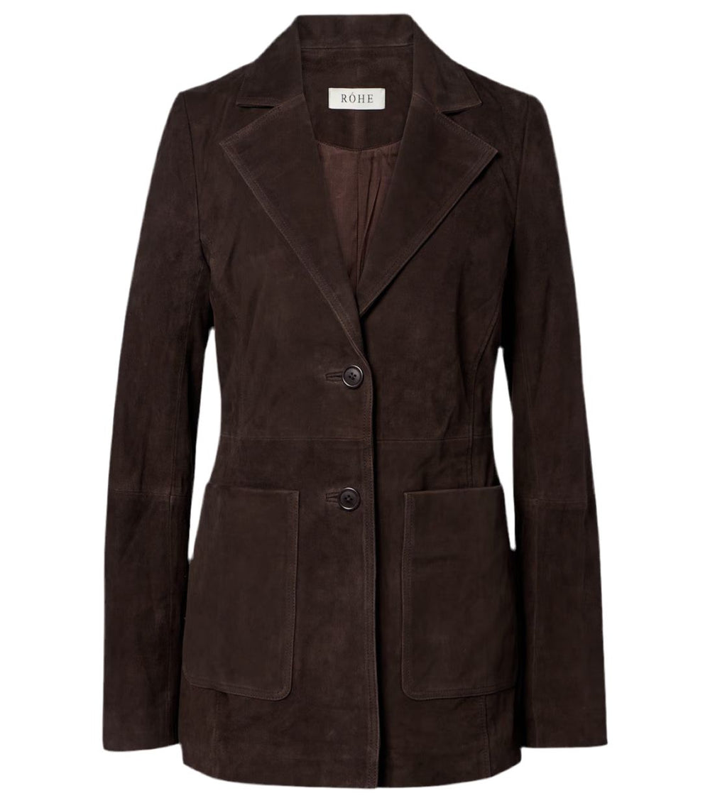 SUEDE CINCHED BLAZER IN DARK CHOCOLATE JACKET ROHE 