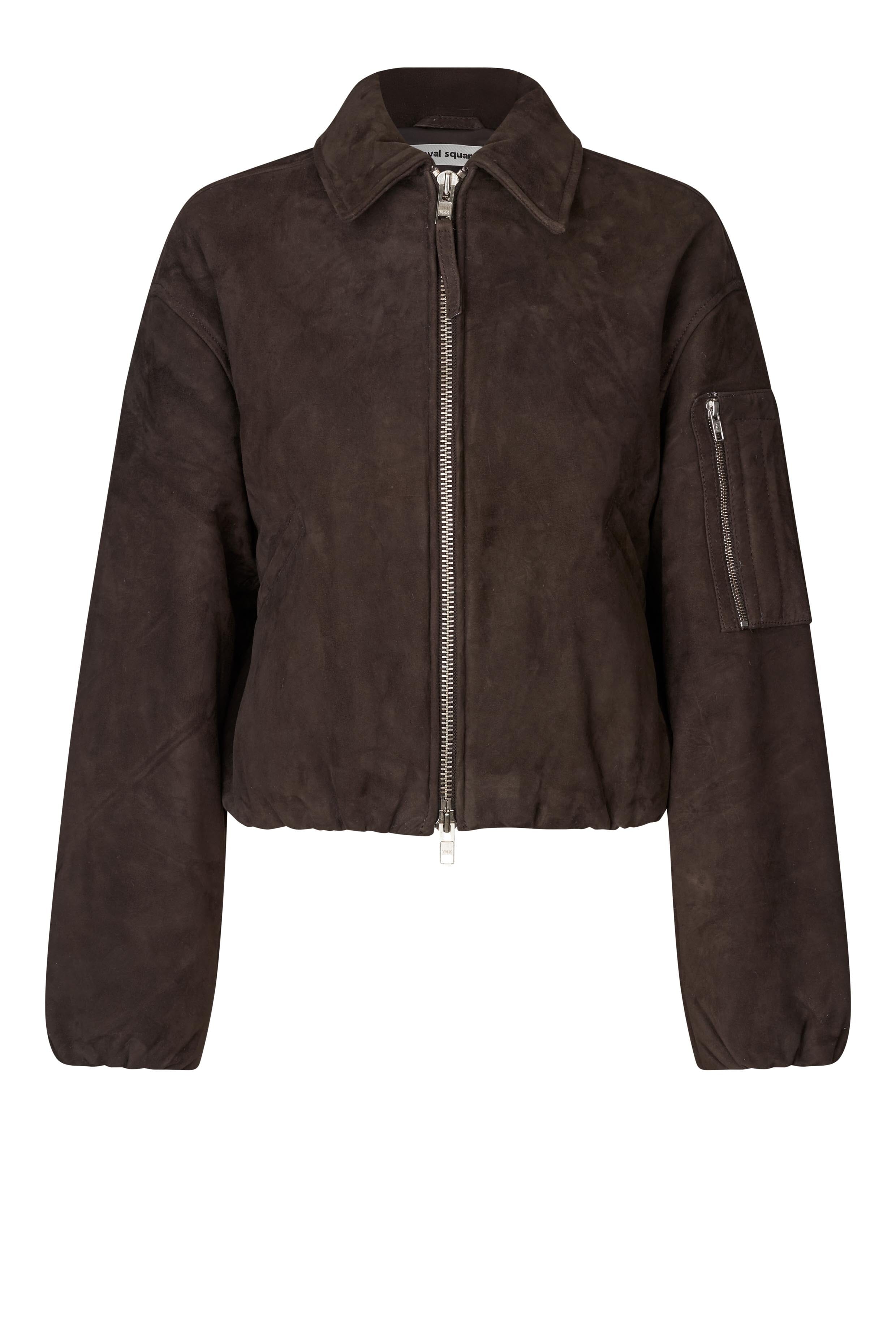 SPIRIT SUEDE BOMBER IN CHOCOLATE TORTE JACKET OVAL SQUARE 