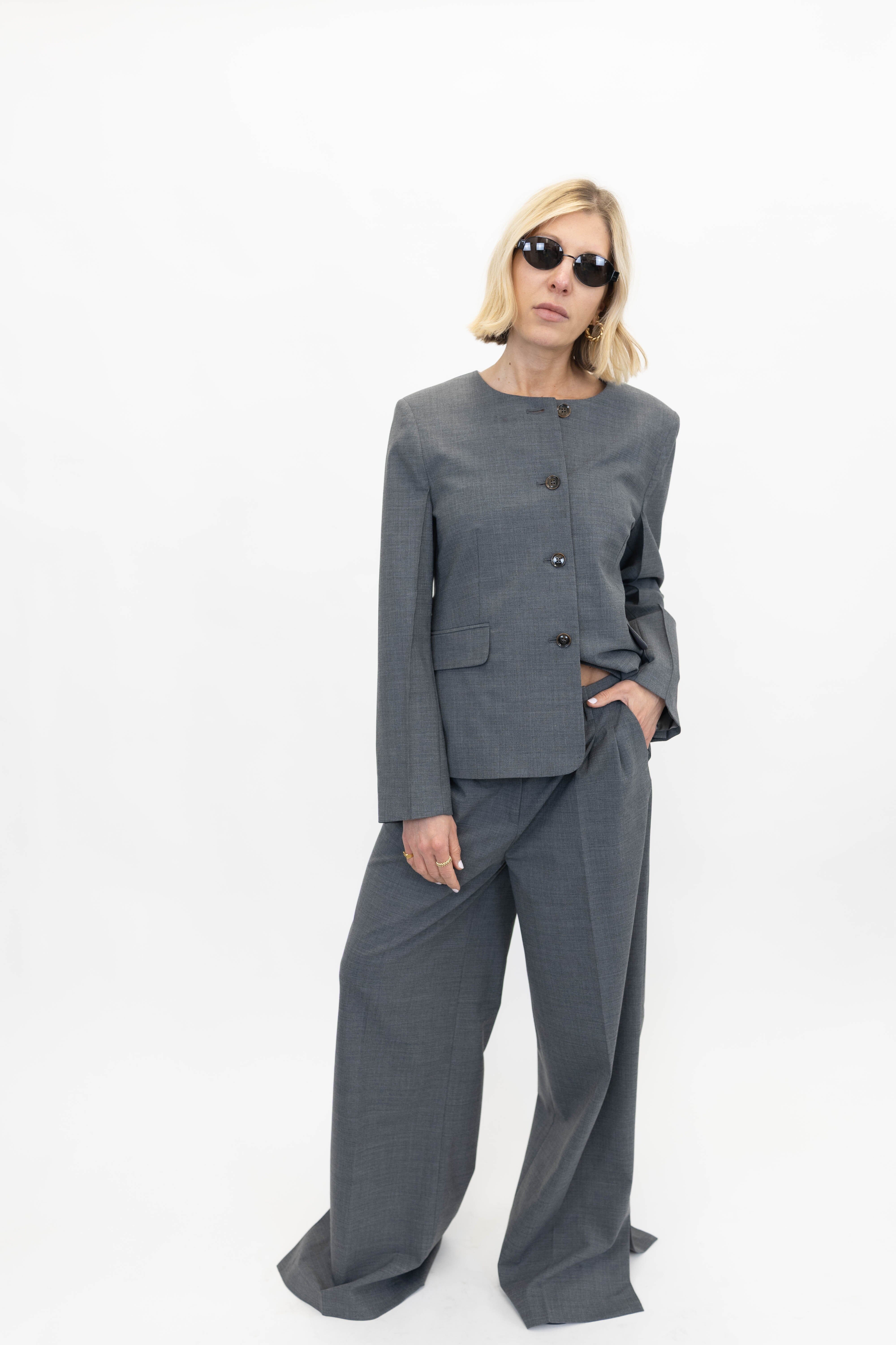 GRAND BACK BLAZER IN GREY MELANGE BLAZER THE GARMENT 