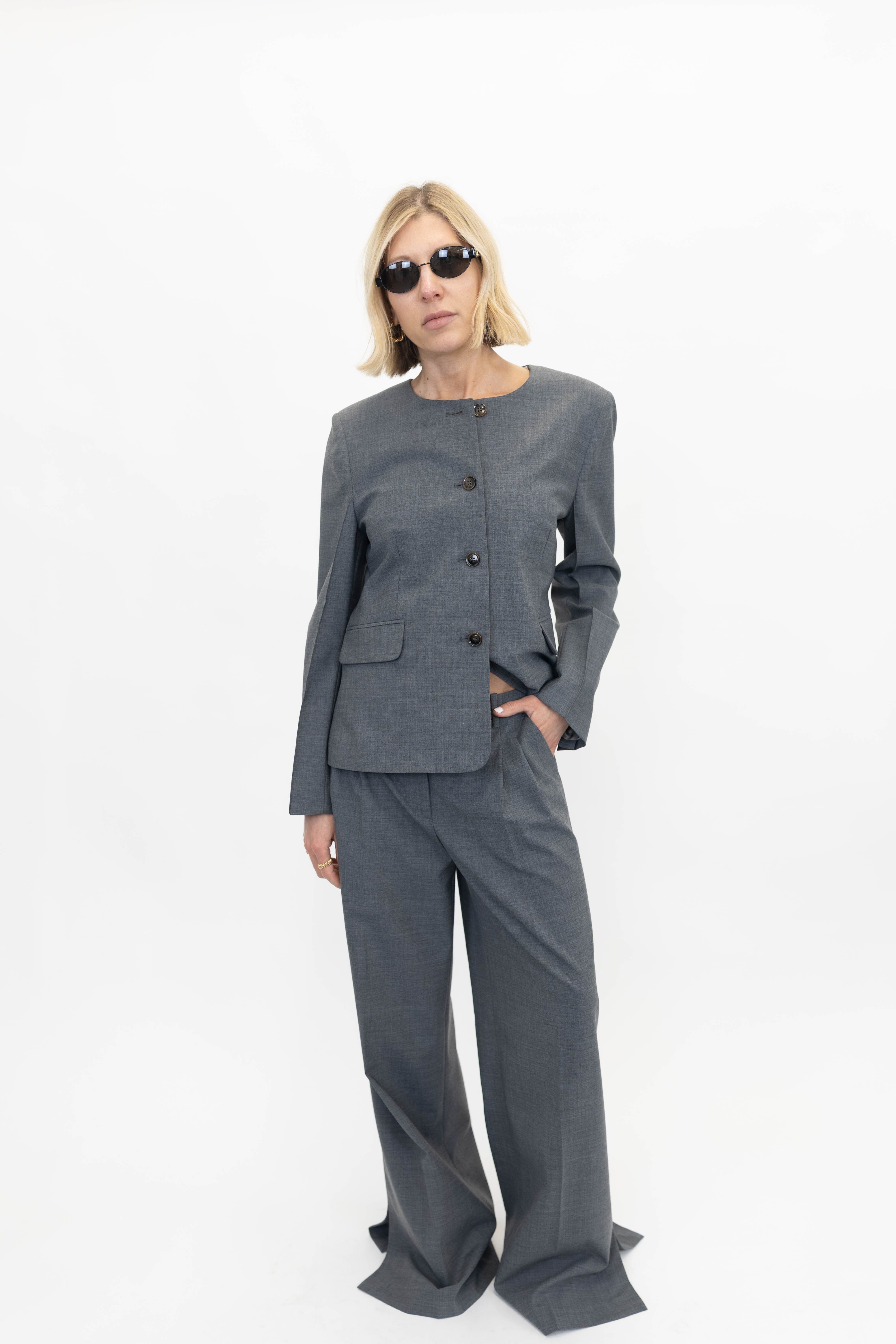 GRAND BACK BLAZER IN GREY MELANGE BLAZER THE GARMENT 