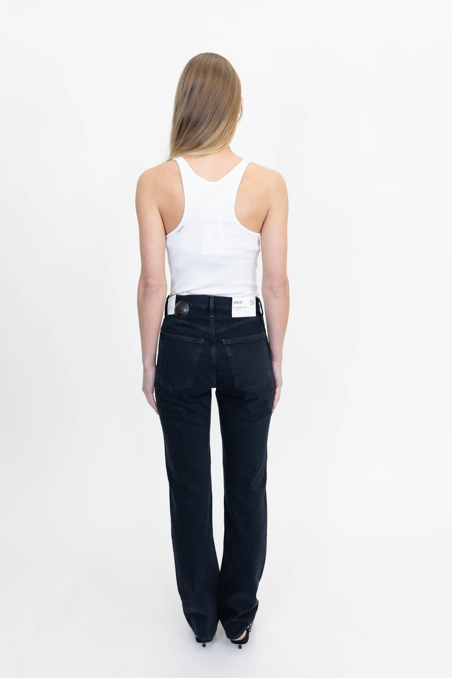 90'S PINCH WAIST HIGH RISE STRAIGHT LONG IN CRUSHED JEANS AGOLDE 