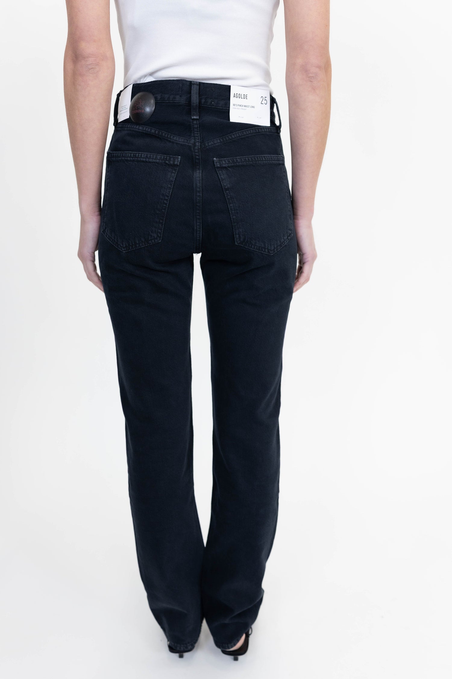 90'S PINCH WAIST HIGH RISE STRAIGHT LONG IN CRUSHED JEANS AGOLDE 