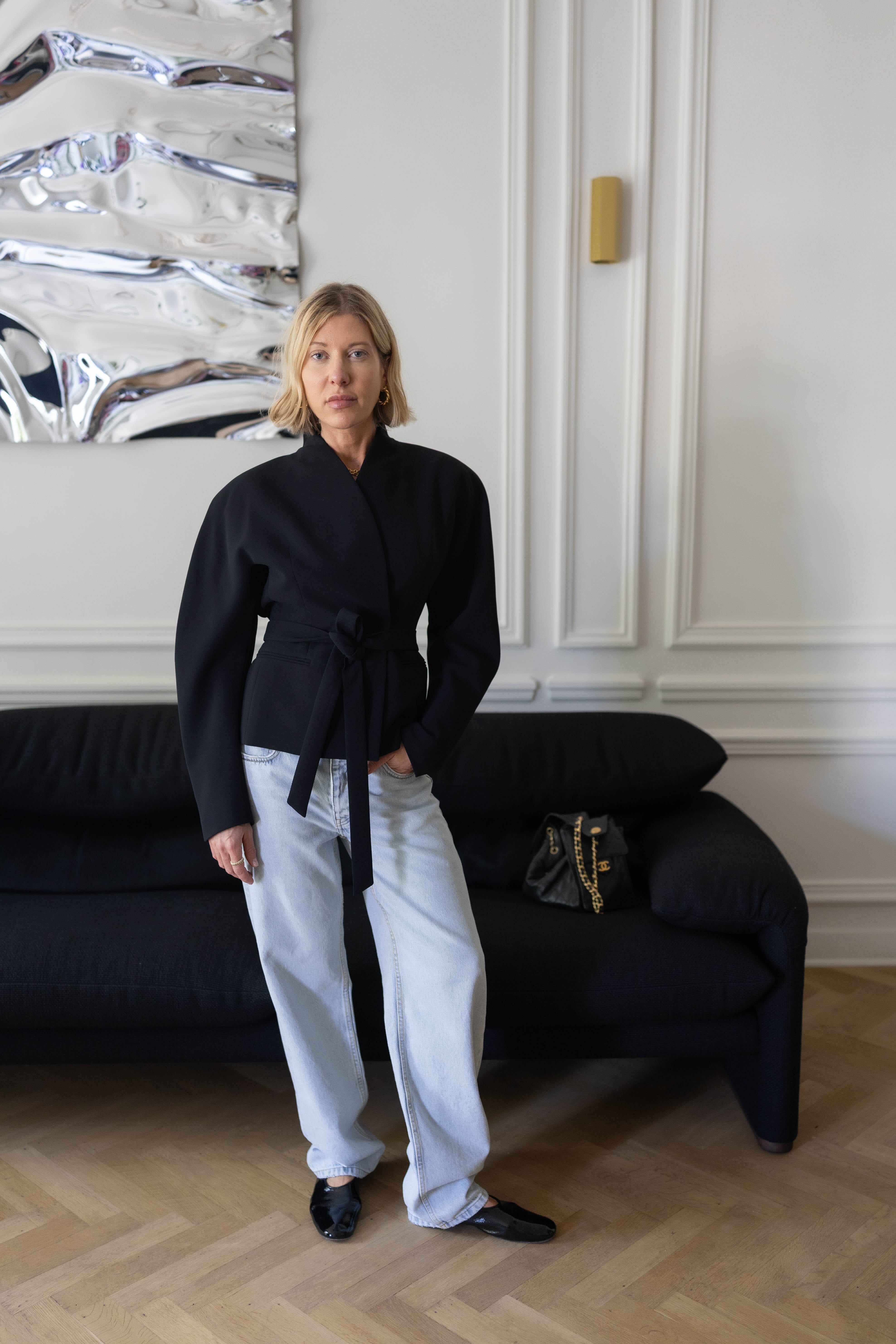 MARGAUX ROUNDED SHOULDER JACKET IN BLACK JACKET THE ANDAMANE 