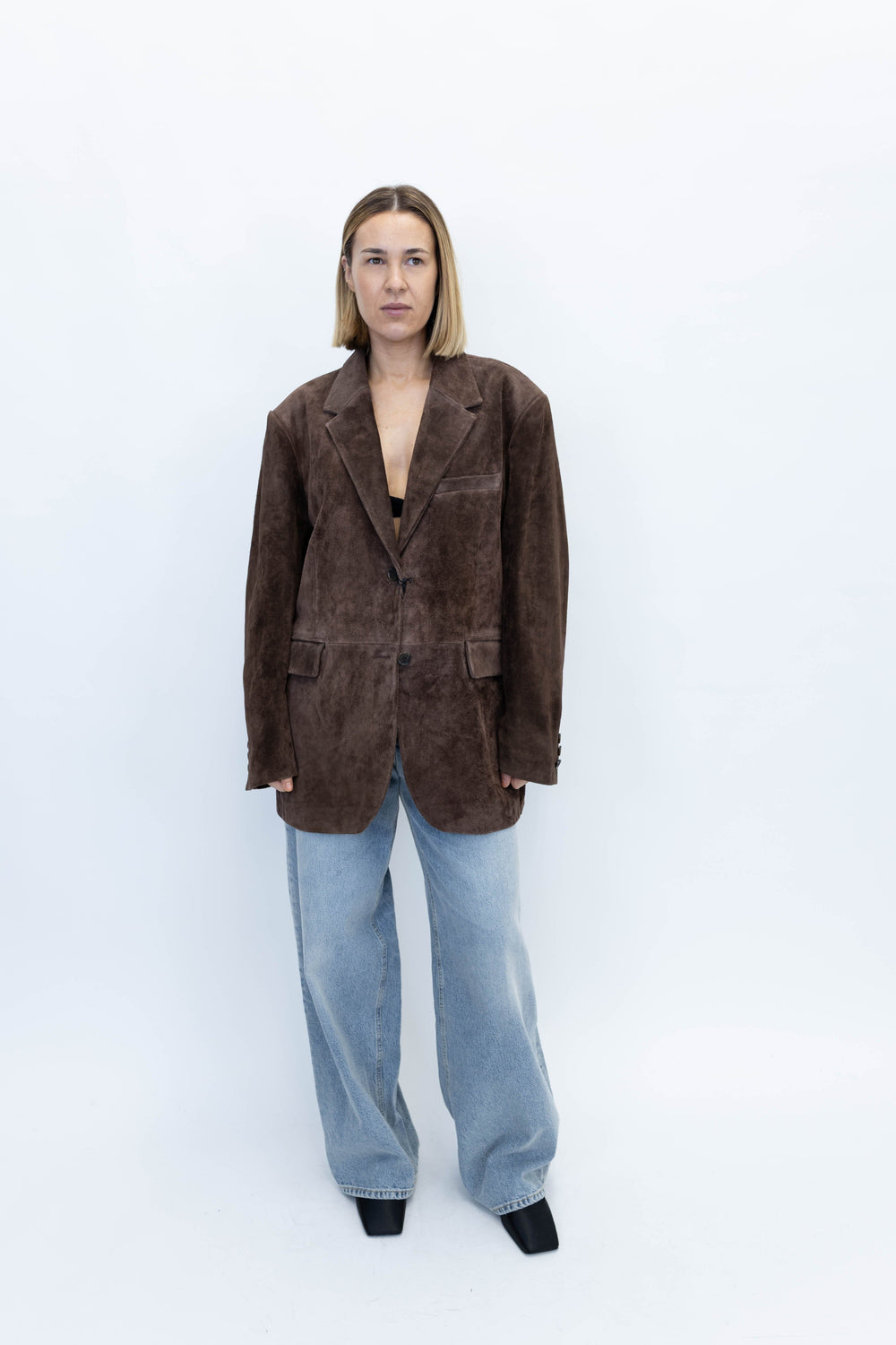 BENNY GRITTY SUEDE BLAZER IN DARK BROWN