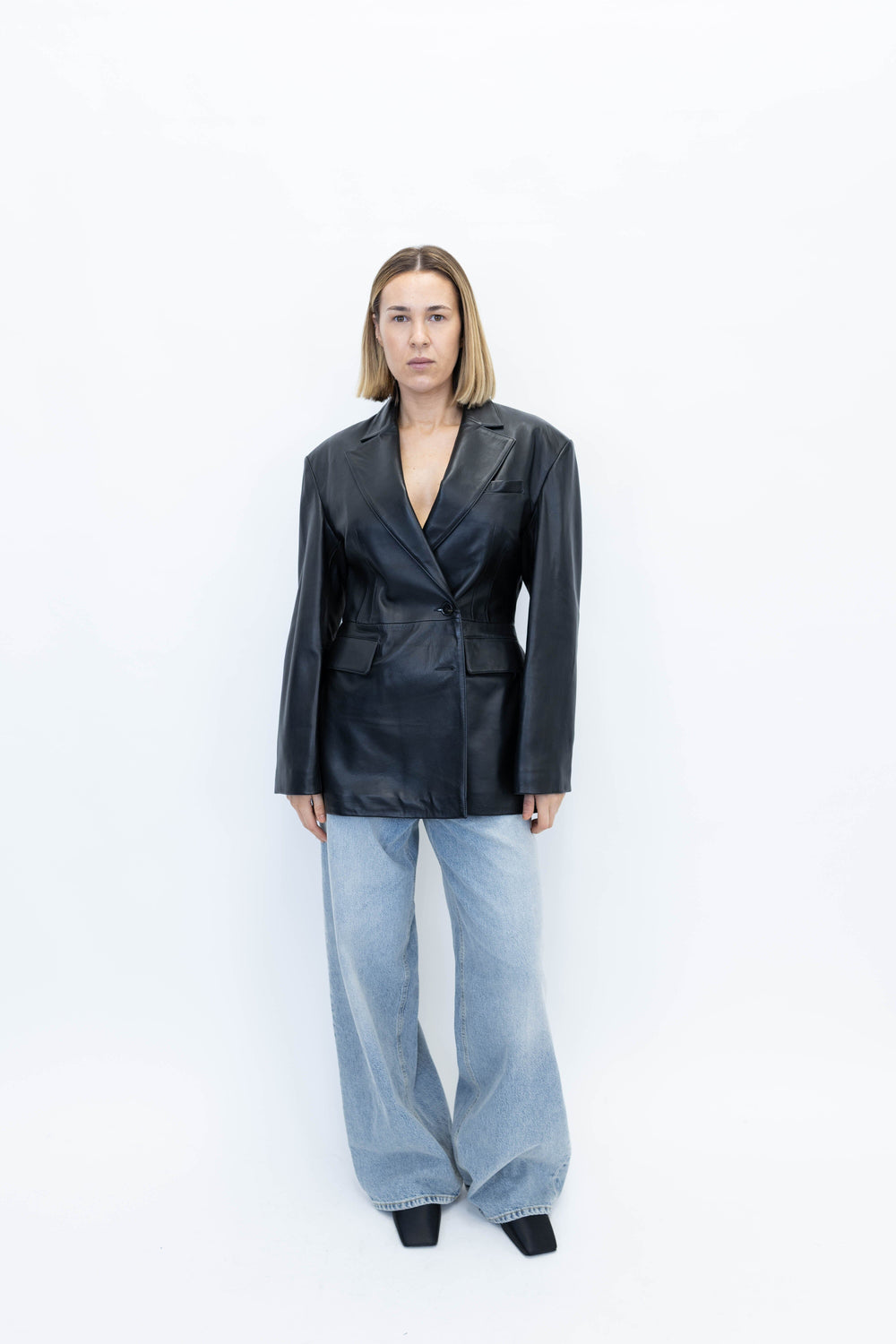 LYDIA LAMB LEATHER BLAZER BLACK