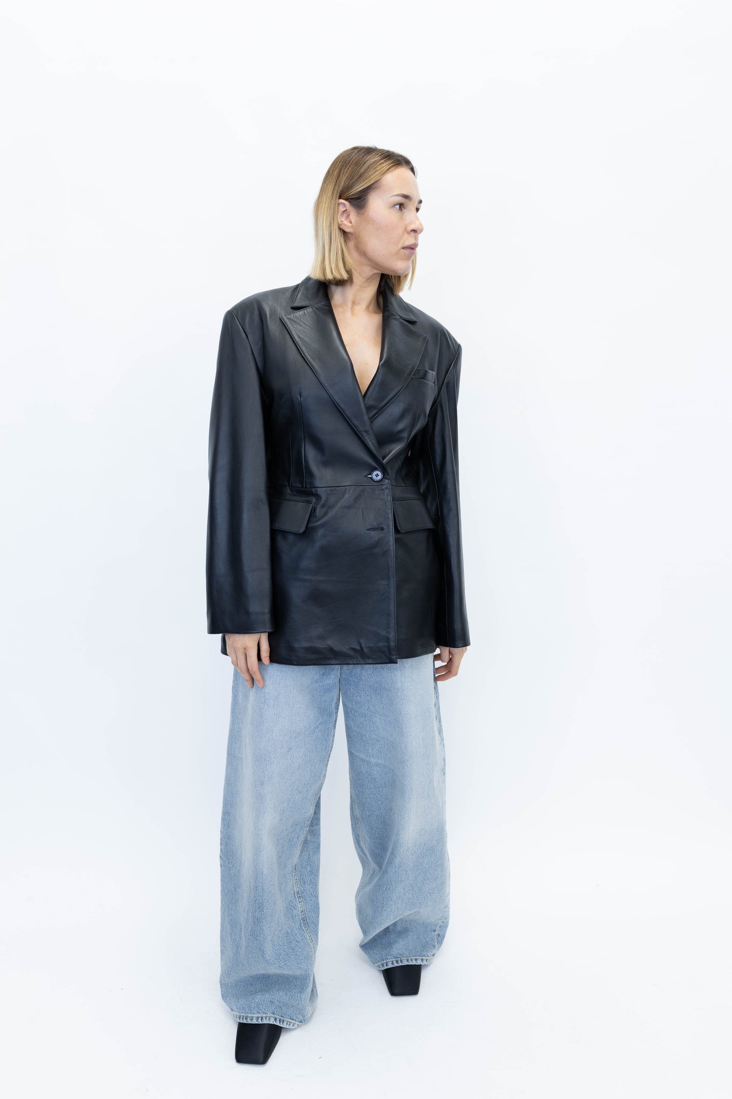 LYDIA LAMB LEATHER BLAZER BLACK BLAZER ARMA 