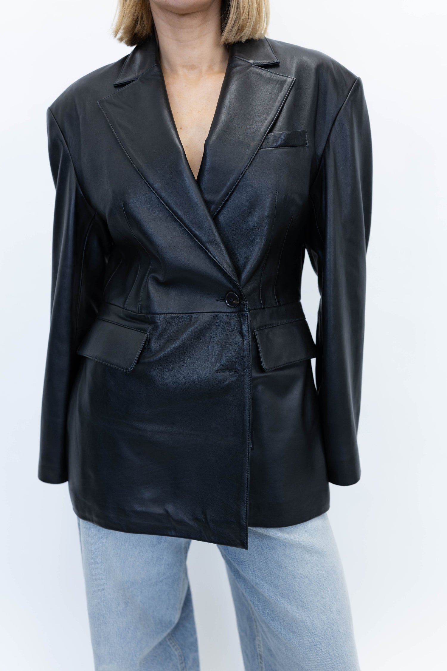 LYDIA LAMB LEATHER BLAZER BLACK BLAZER ARMA 