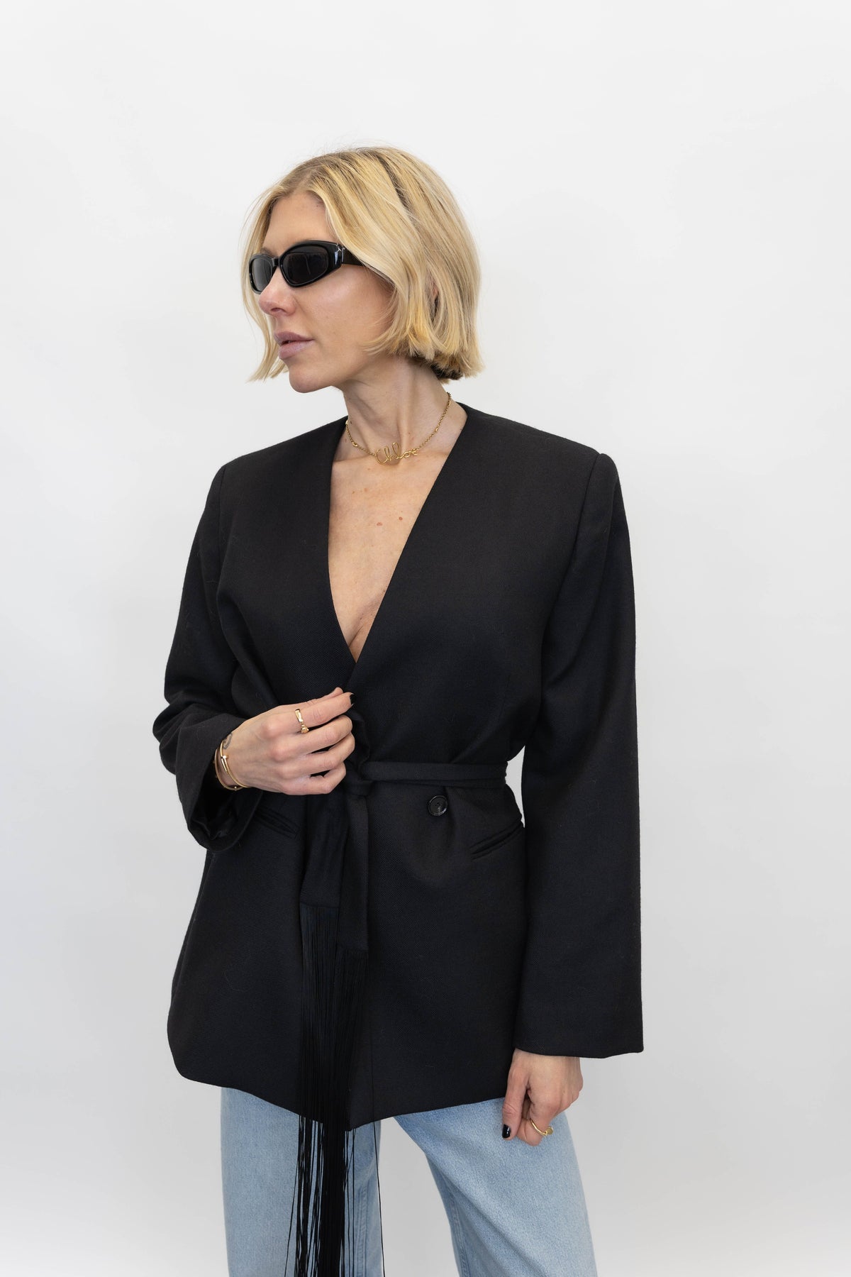 EMMA BLAZER WITH FRINGED SCARF BLAZER BY MALENE BIRGER 