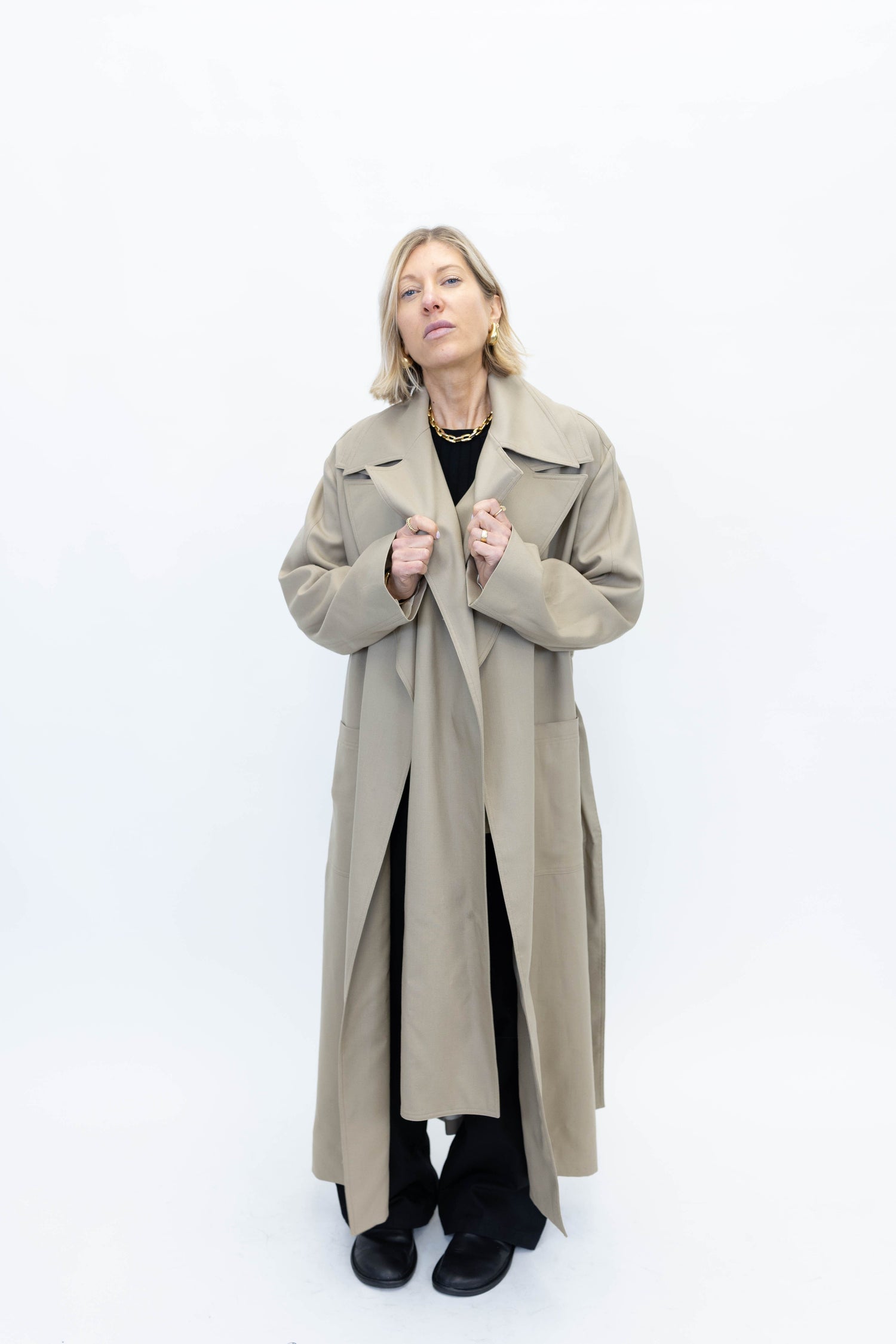 BELTED TRENCH COAT WITH DOUBLE COLLAR COAT ROHE 