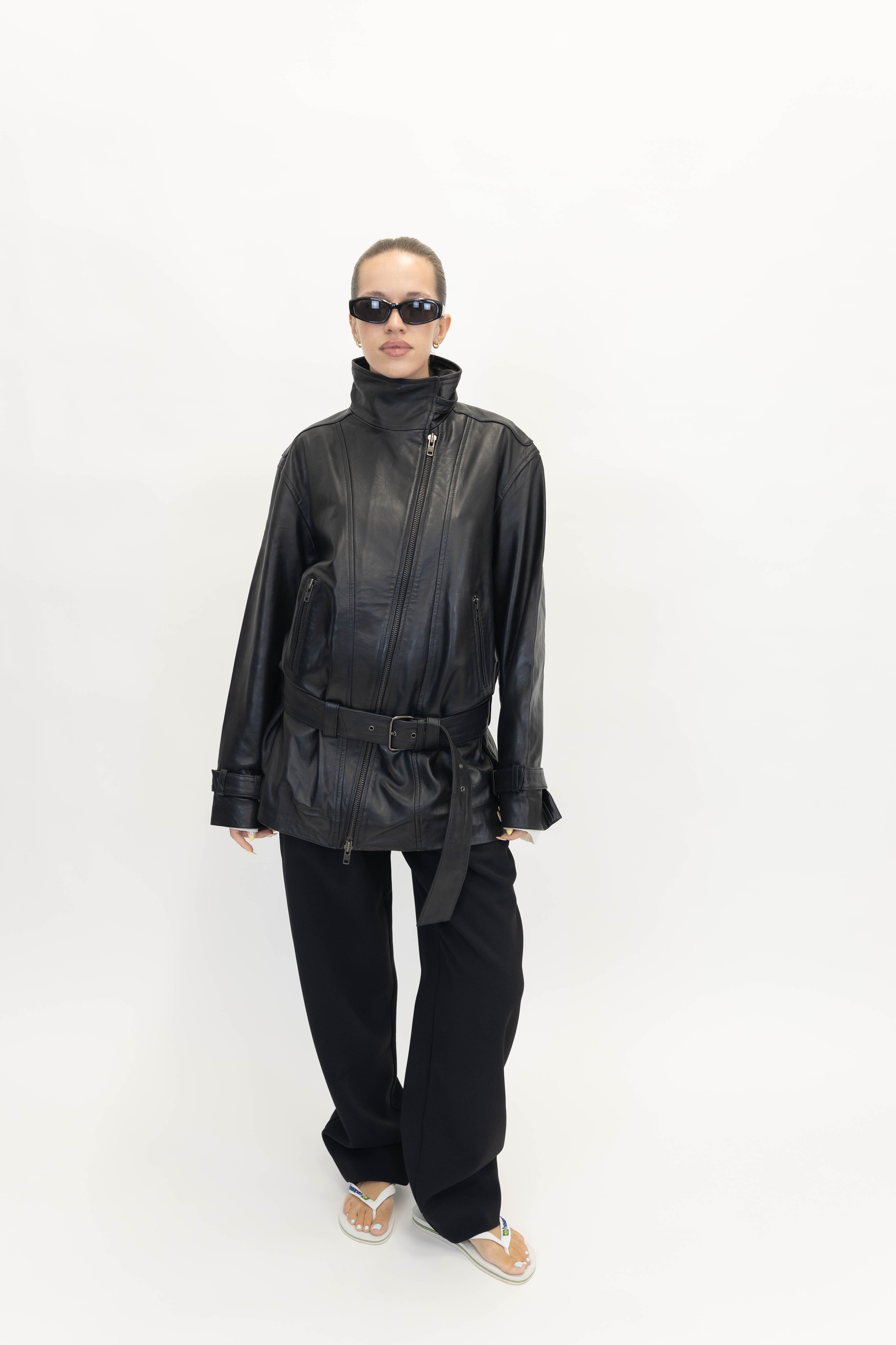 JELENA LEATHER JACKET IN BLACK JACKET OVAL SQUARE 