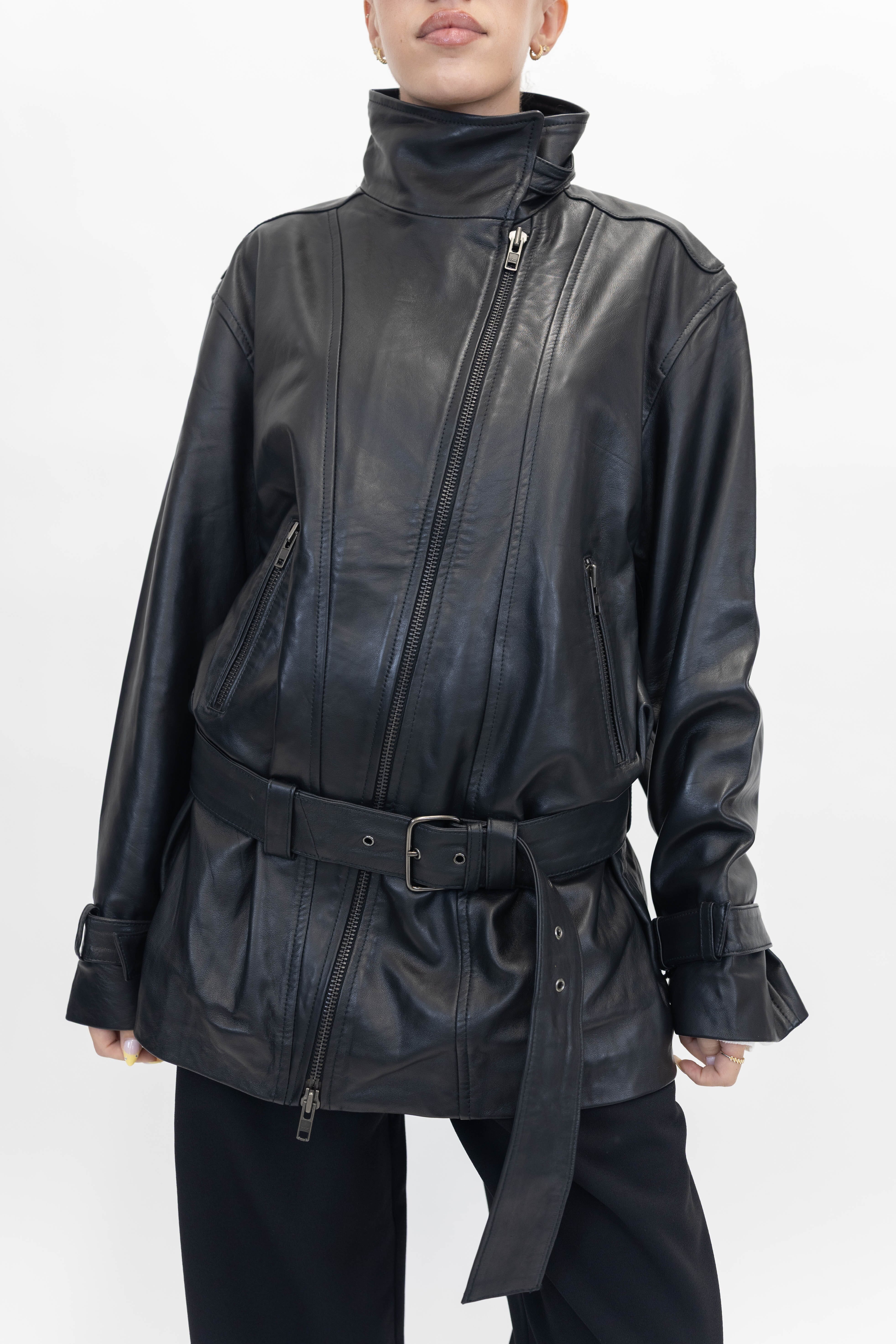 JELENA LEATHER JACKET IN BLACK JACKET OVAL SQUARE 