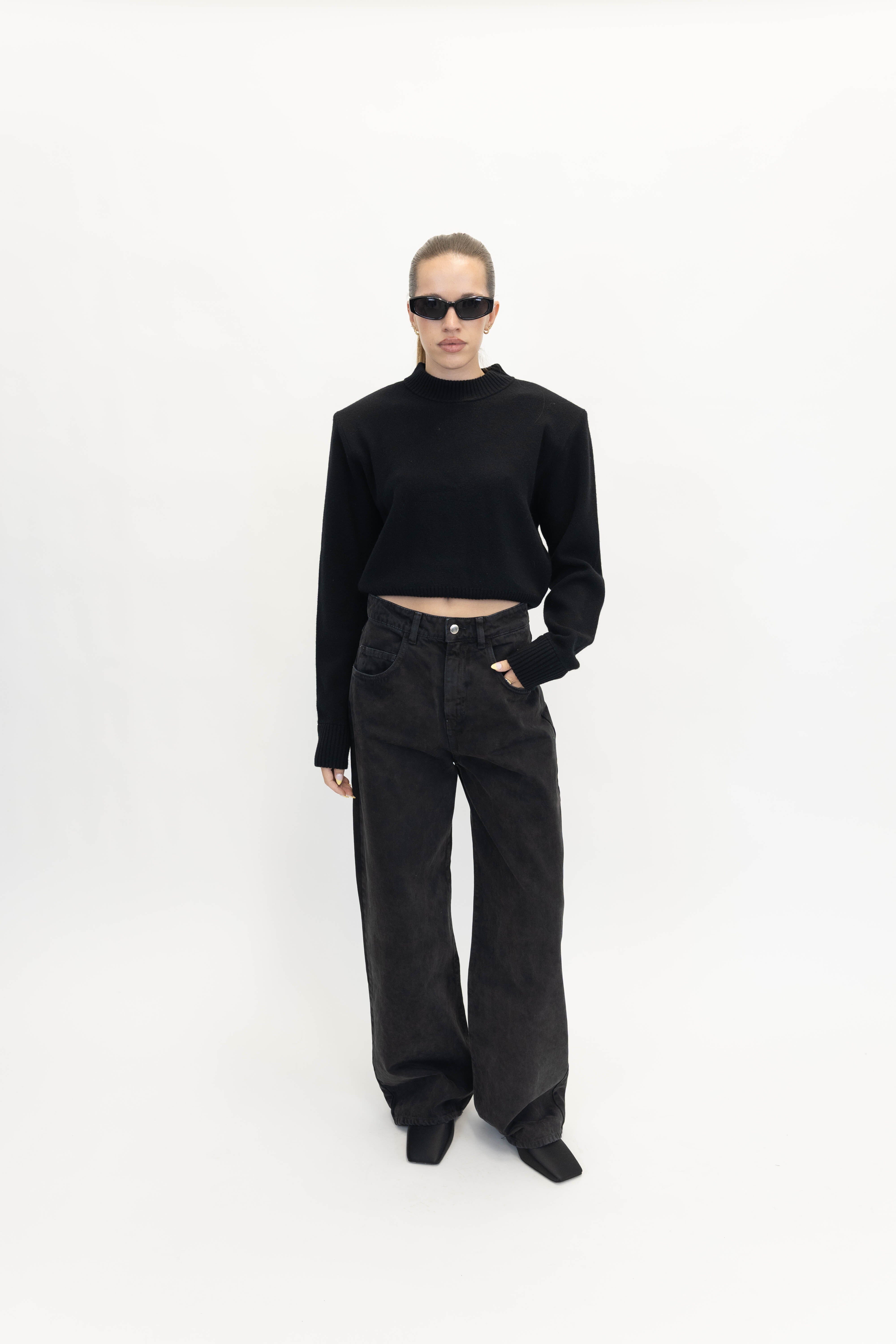 POPPY WIDE LEG JEANS IN BLACK JEANS ICON DENIM 