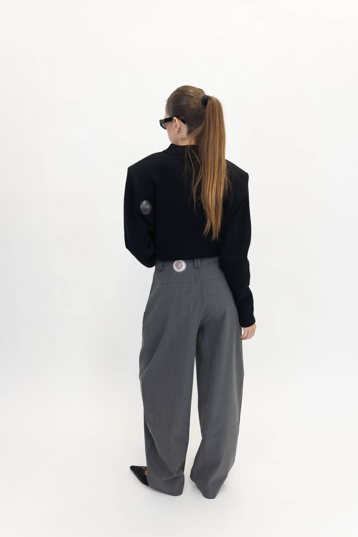 MARY TROUSER IN DARK GREY STRIPE PANTS OVAL SQUARE 