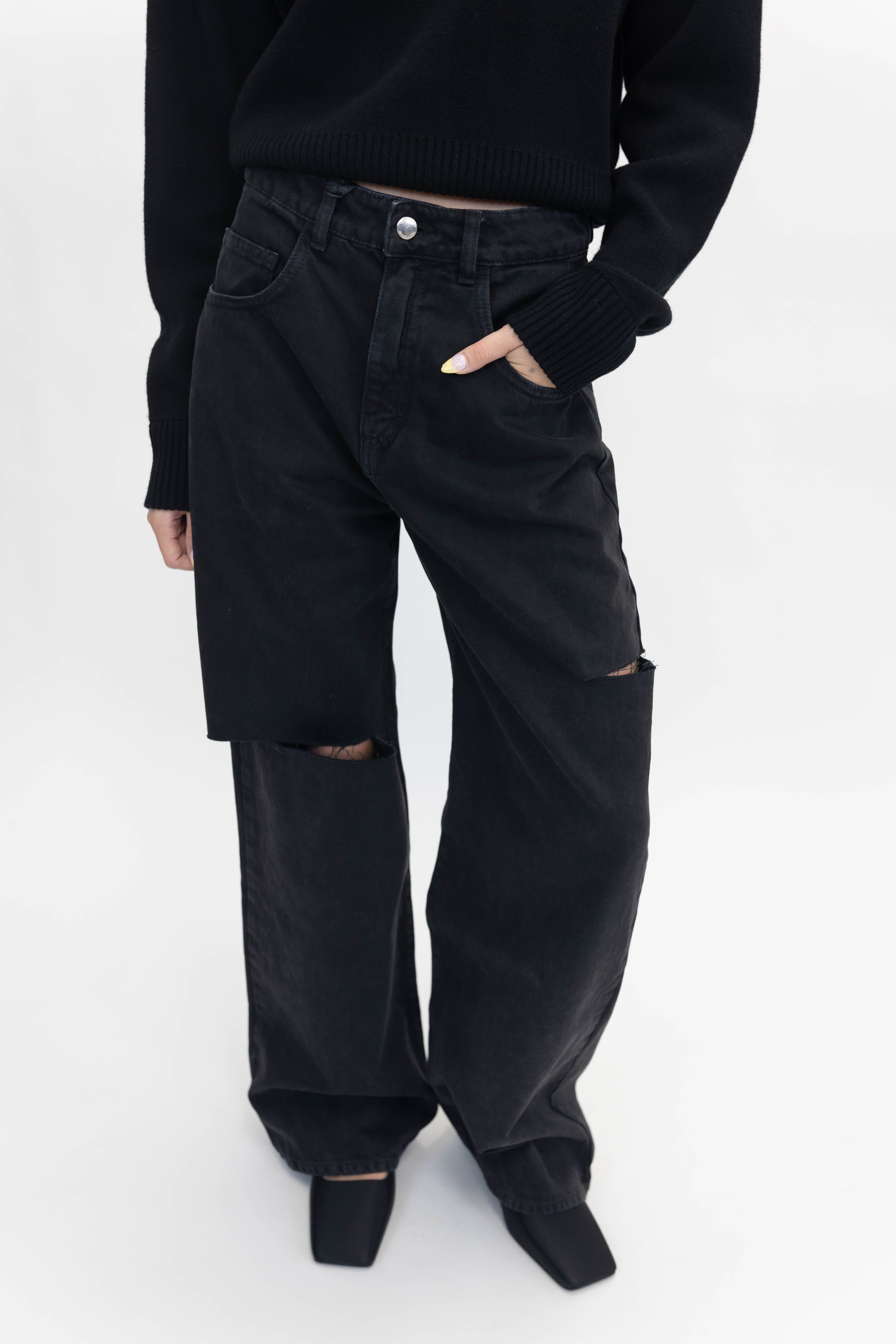 ICON DENIM POPPY SLIT WIDE LEG JEANS IN BLACK JEANS ICON DENIM 