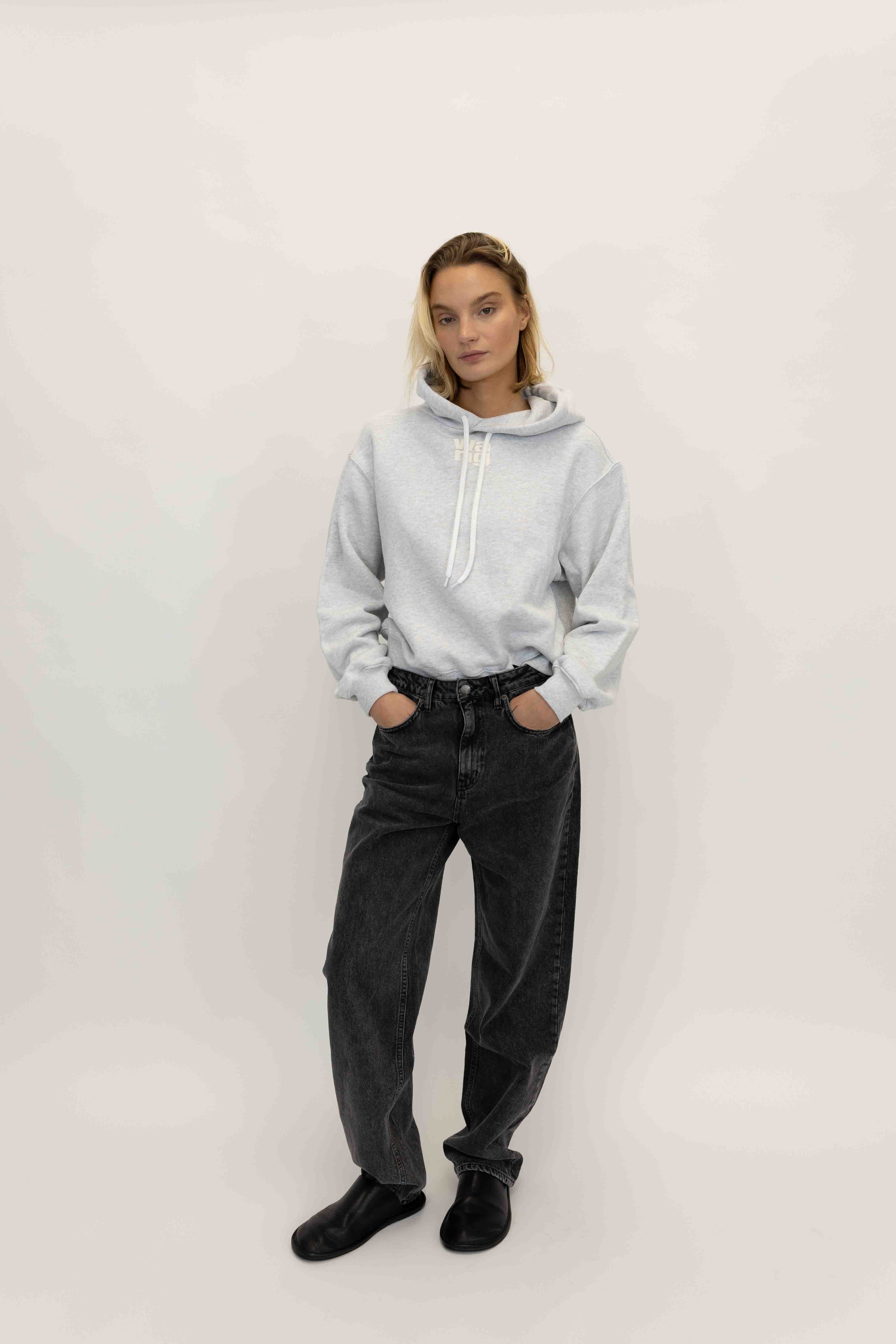 ESSENTIAL TERRY HOODIE WITH PUFF PAINT LOGO IN LIGHT HEATHER GREY SWEATSHIRT ALEXANDER WANG 