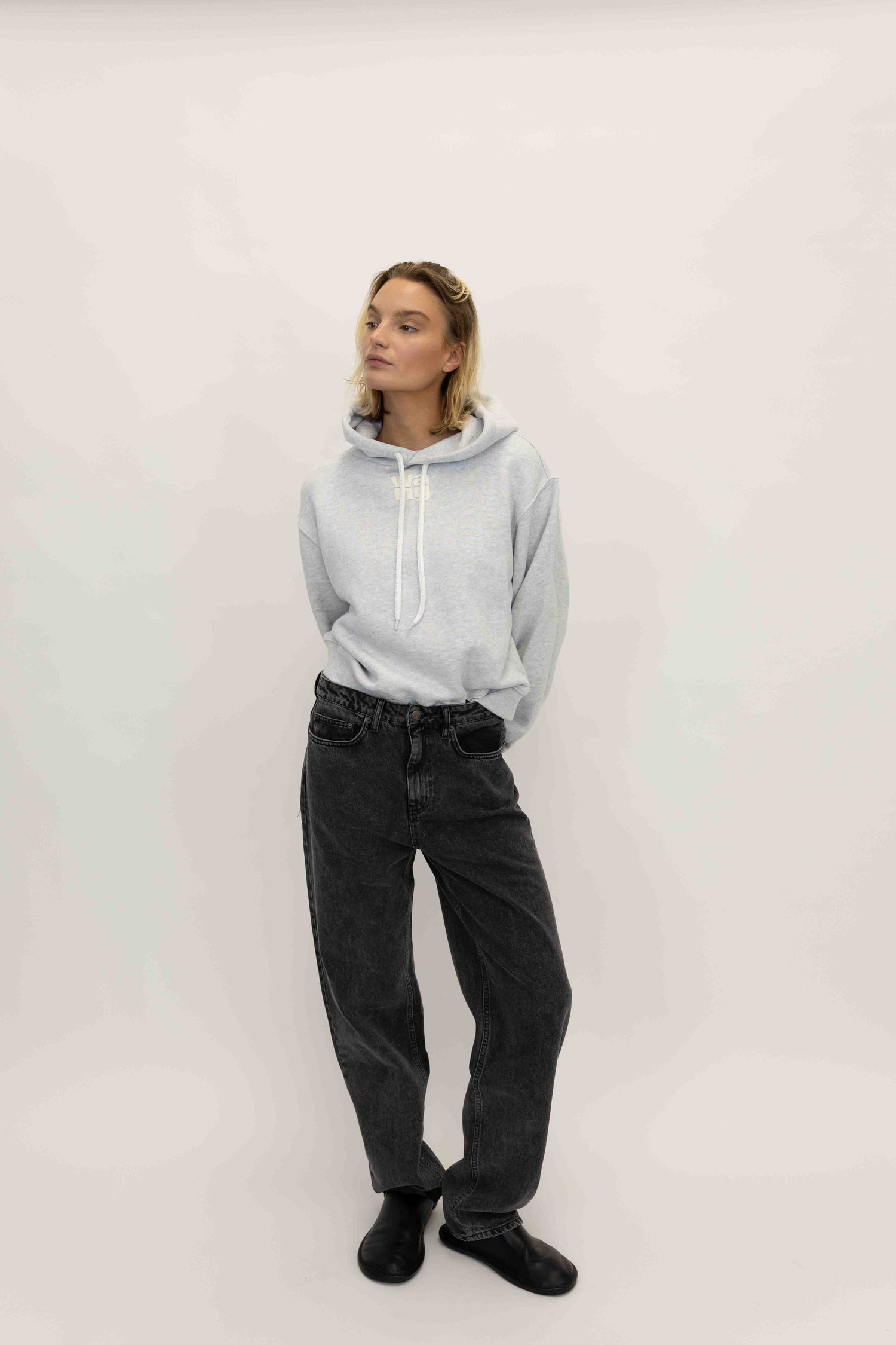 ESSENTIAL TERRY HOODIE WITH PUFF PAINT LOGO IN LIGHT HEATHER GREY SWEATSHIRT ALEXANDER WANG 