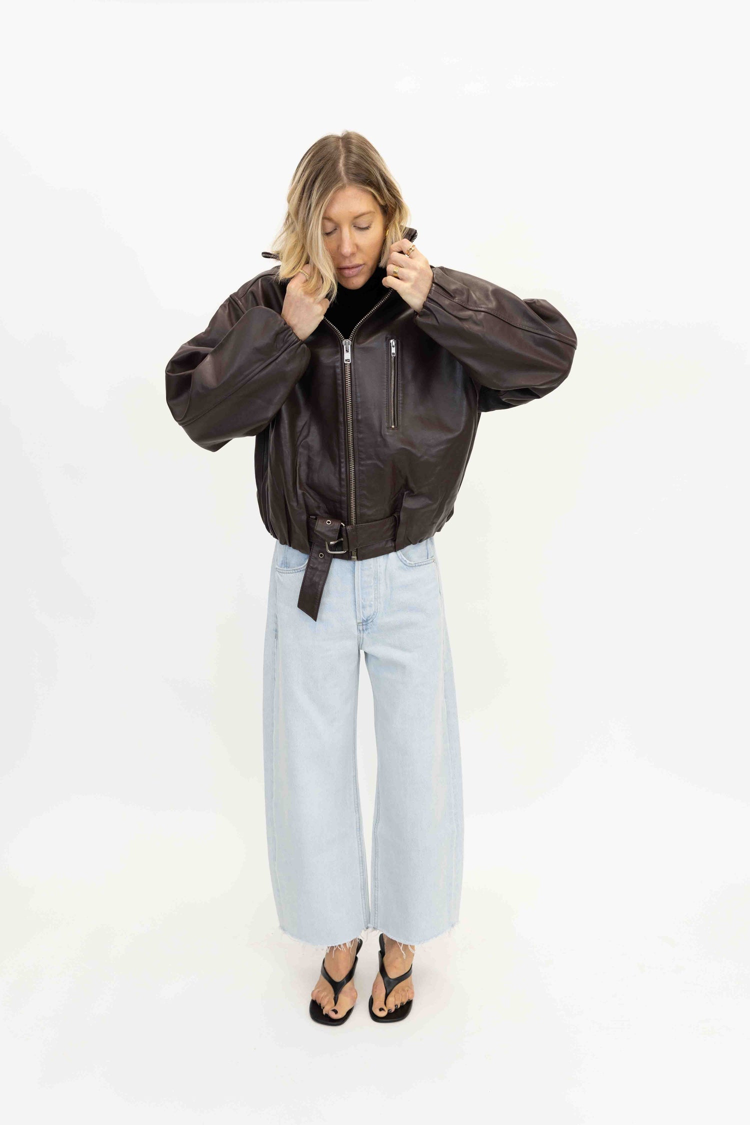 LENNY LEATHER JACKET IN COFFEE JACKET OVAL SQUARE 