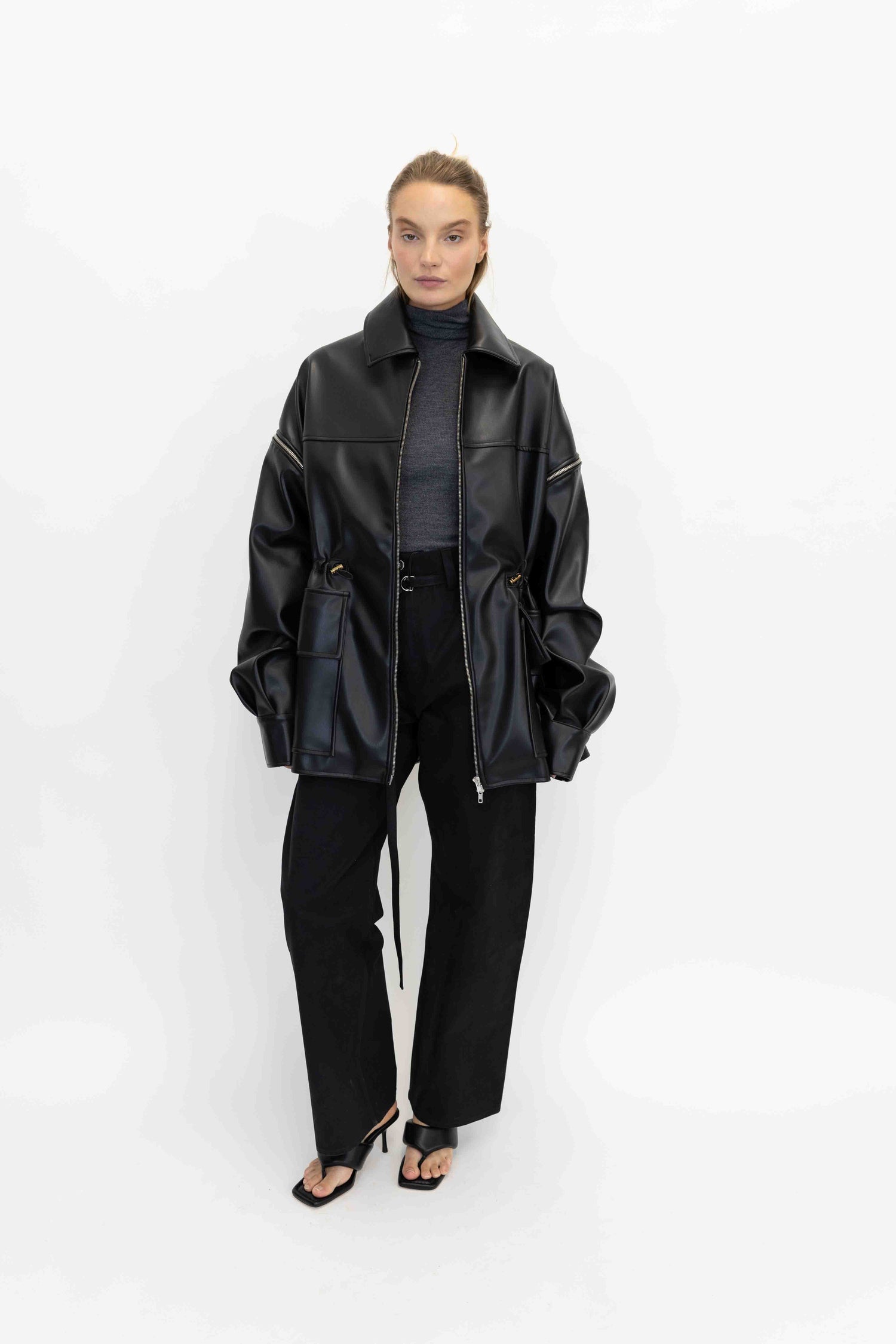 FAUX LEATHER PARKA IN BLACK JACKET STUDIO CUT 