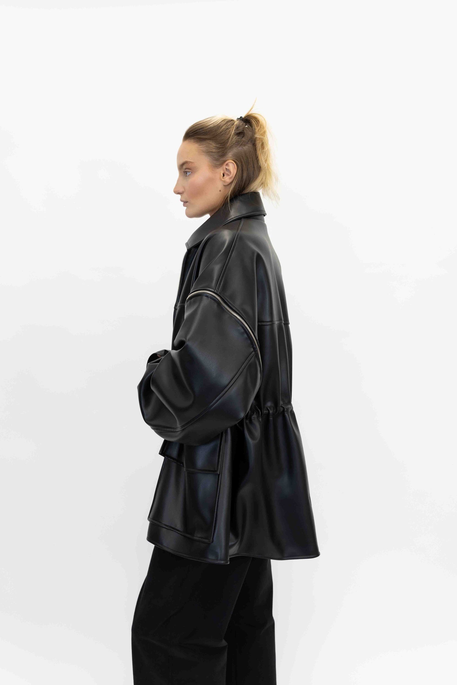 FAUX LEATHER PARKA IN BLACK JACKET STUDIO CUT 
