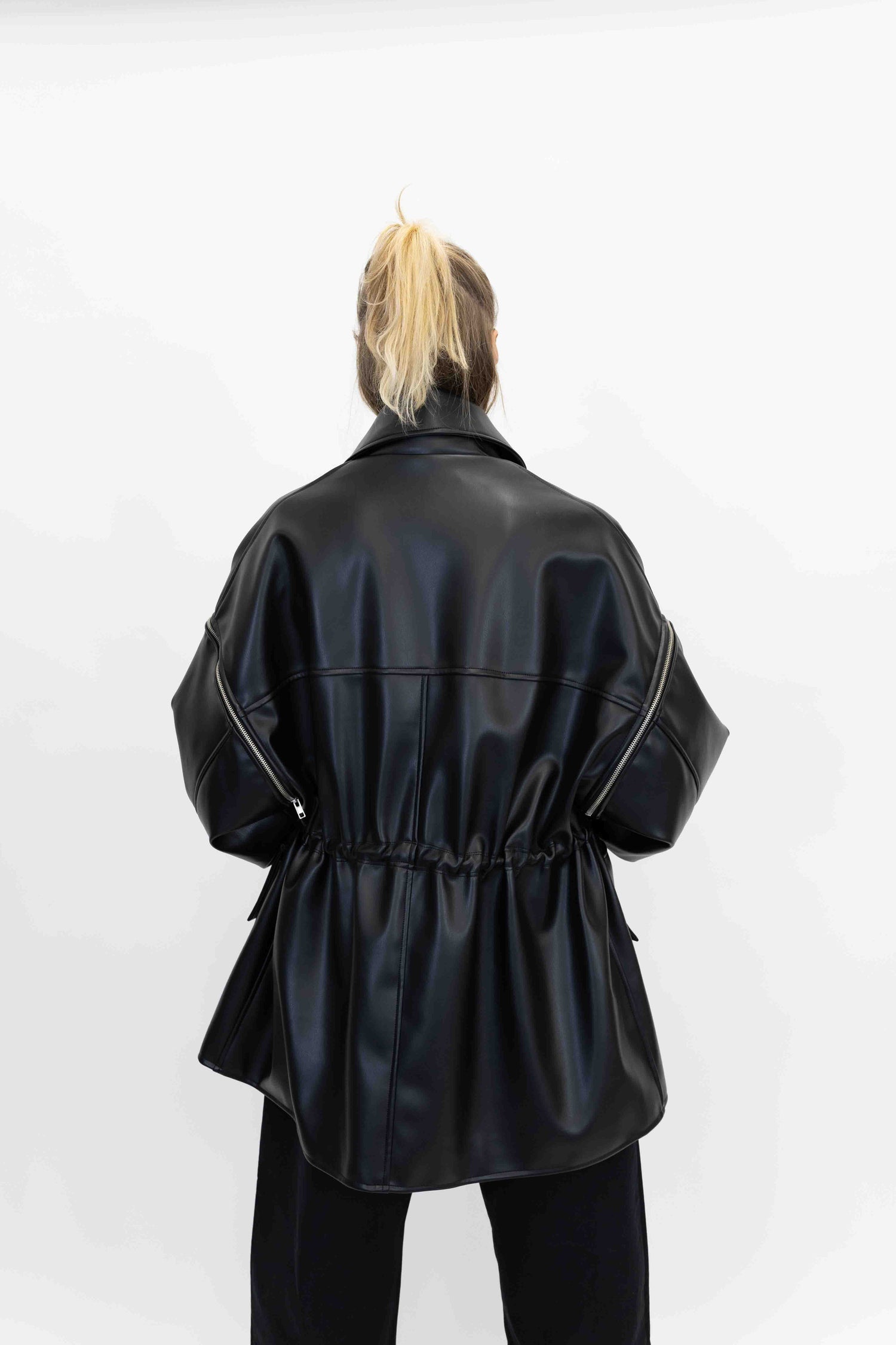FAUX LEATHER PARKA IN BLACK JACKET STUDIO CUT 