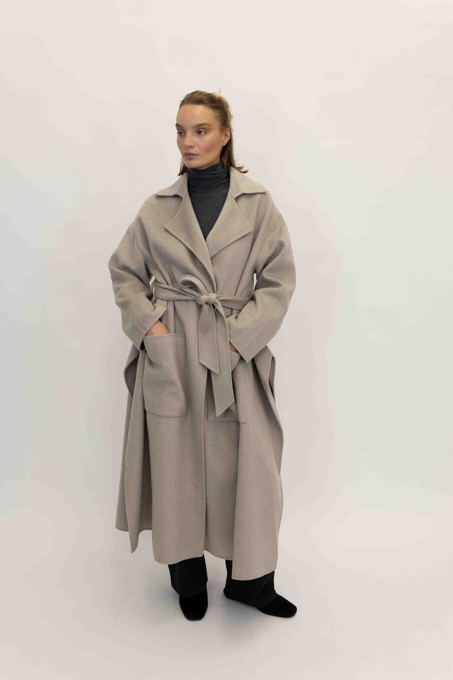 SALIMA DOUBLE WOOL COAT IN STONE COAT NANUSHKA 
