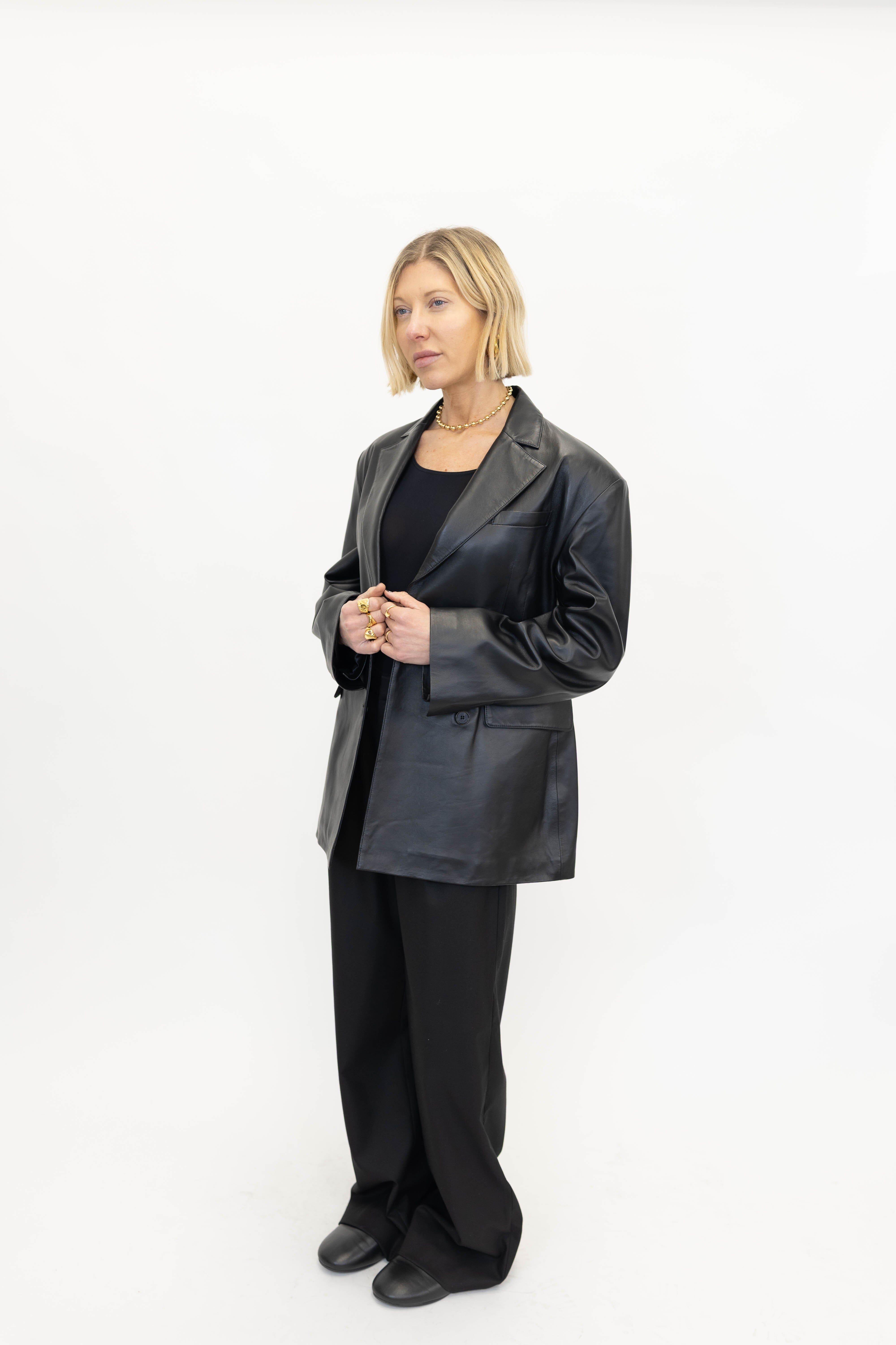 LYDIA LAMB LEATHER BLAZER BLACK BLAZER ARMA 