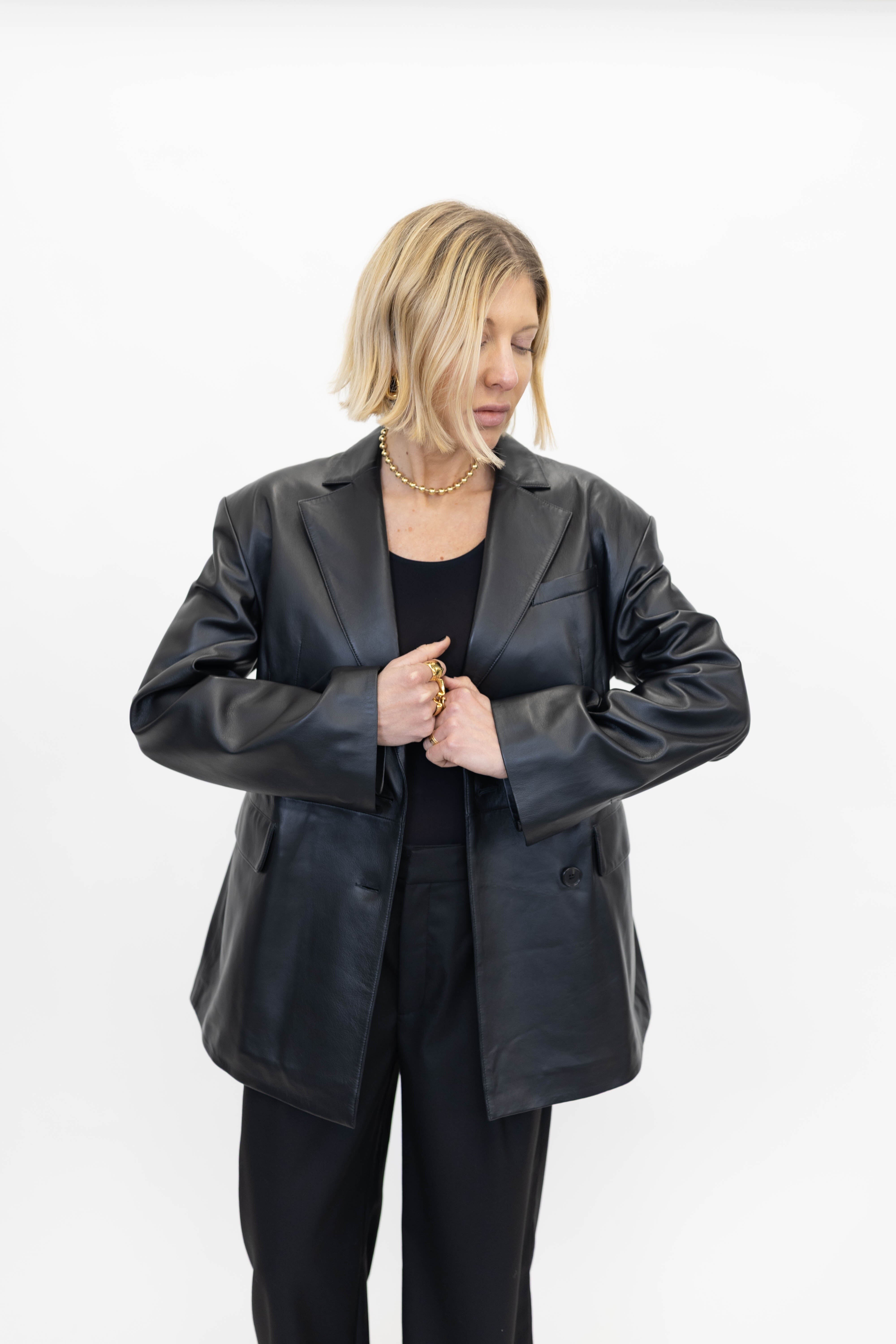 LYDIA LAMB LEATHER BLAZER BLACK BLAZER ARMA 