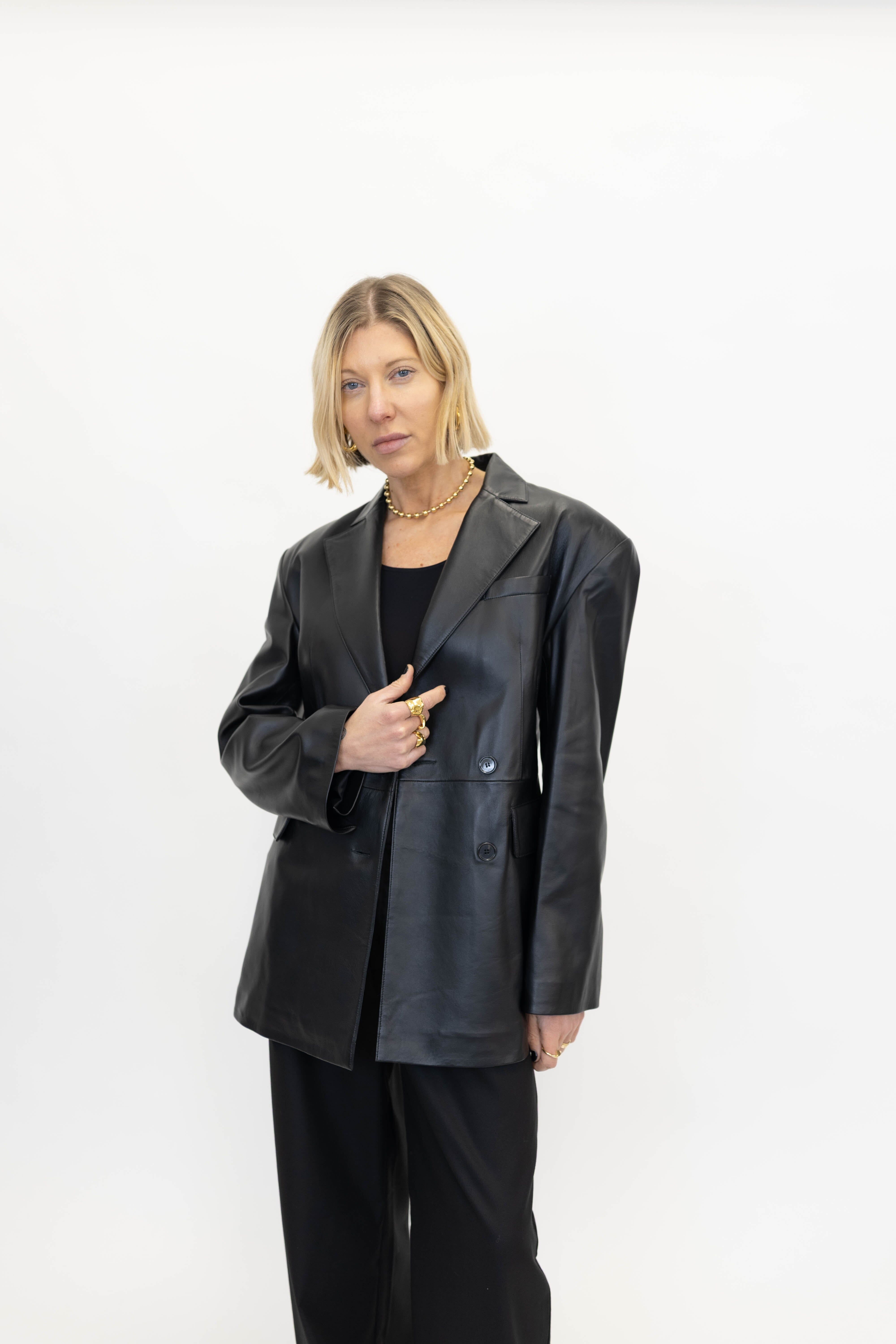 LYDIA LAMB LEATHER BLAZER BLACK BLAZER ARMA 