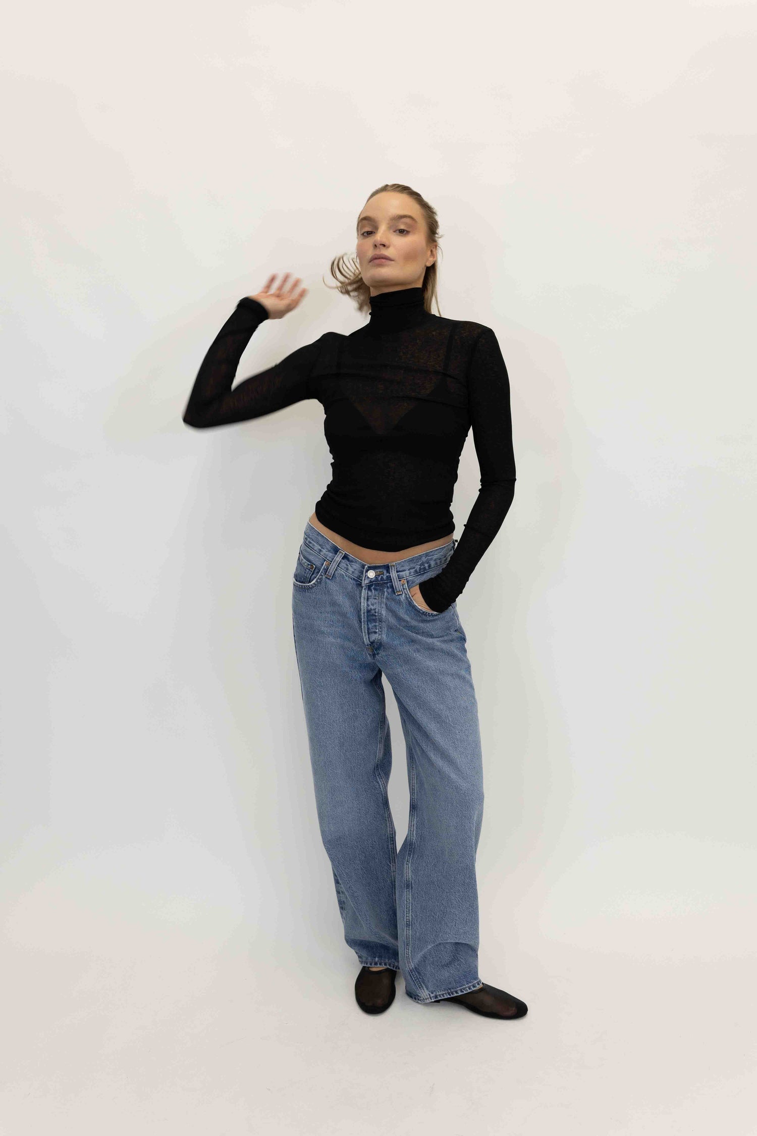 HARRI MESH JERSEY TURTLENECK TOP NANUSHKA 