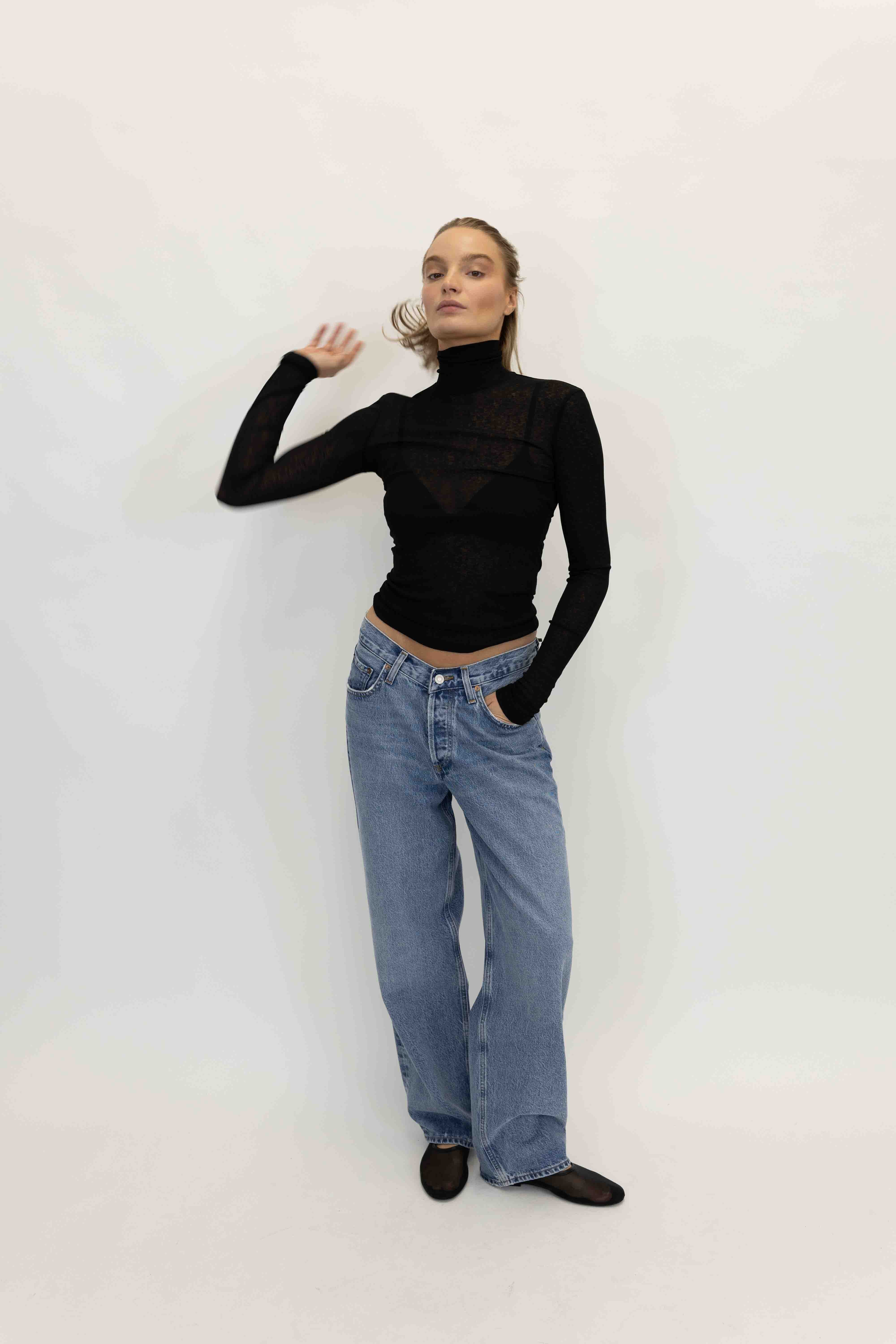 HARRI MESH JERSEY TURTLENECK TOP NANUSHKA 