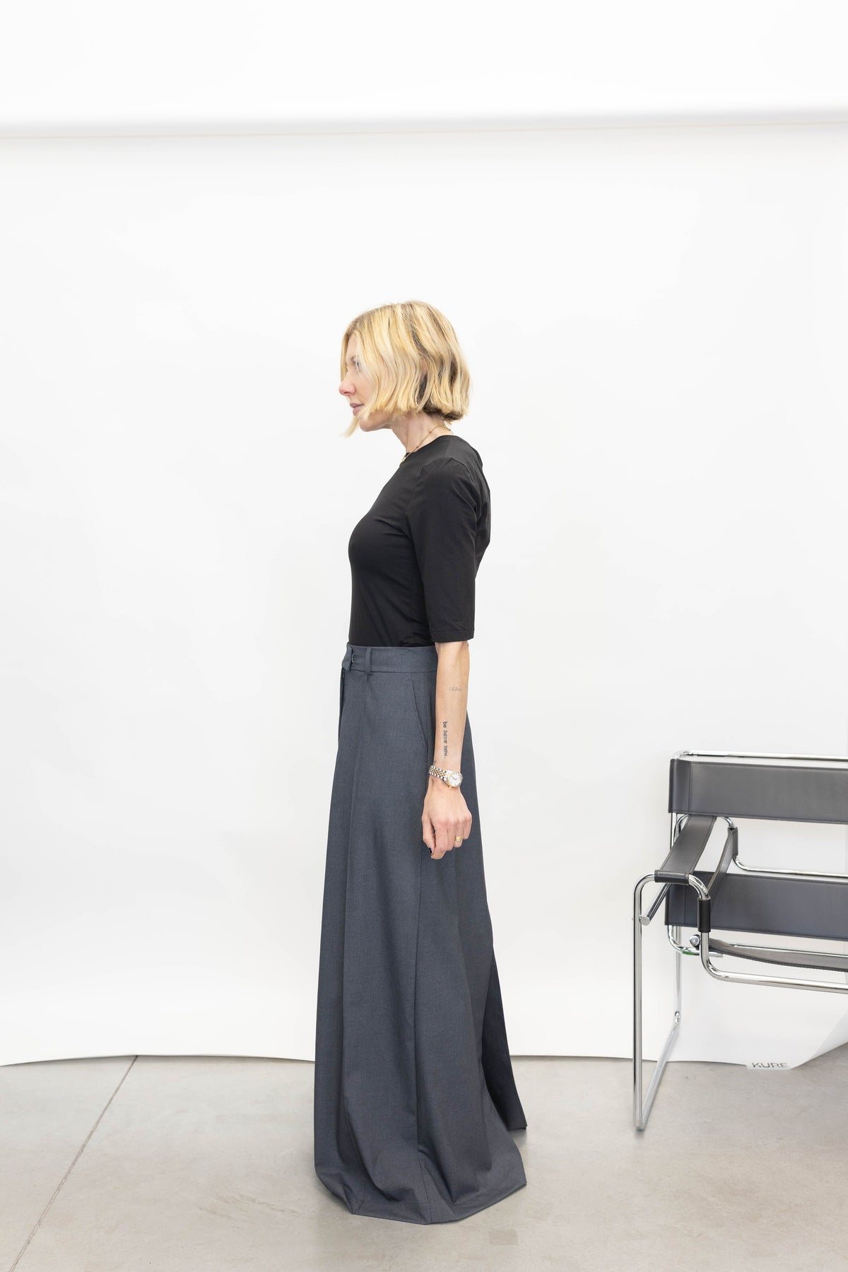 OPEN FRONT AND BACK SKIRT IN GREY SKIRT STUDIO CUT 