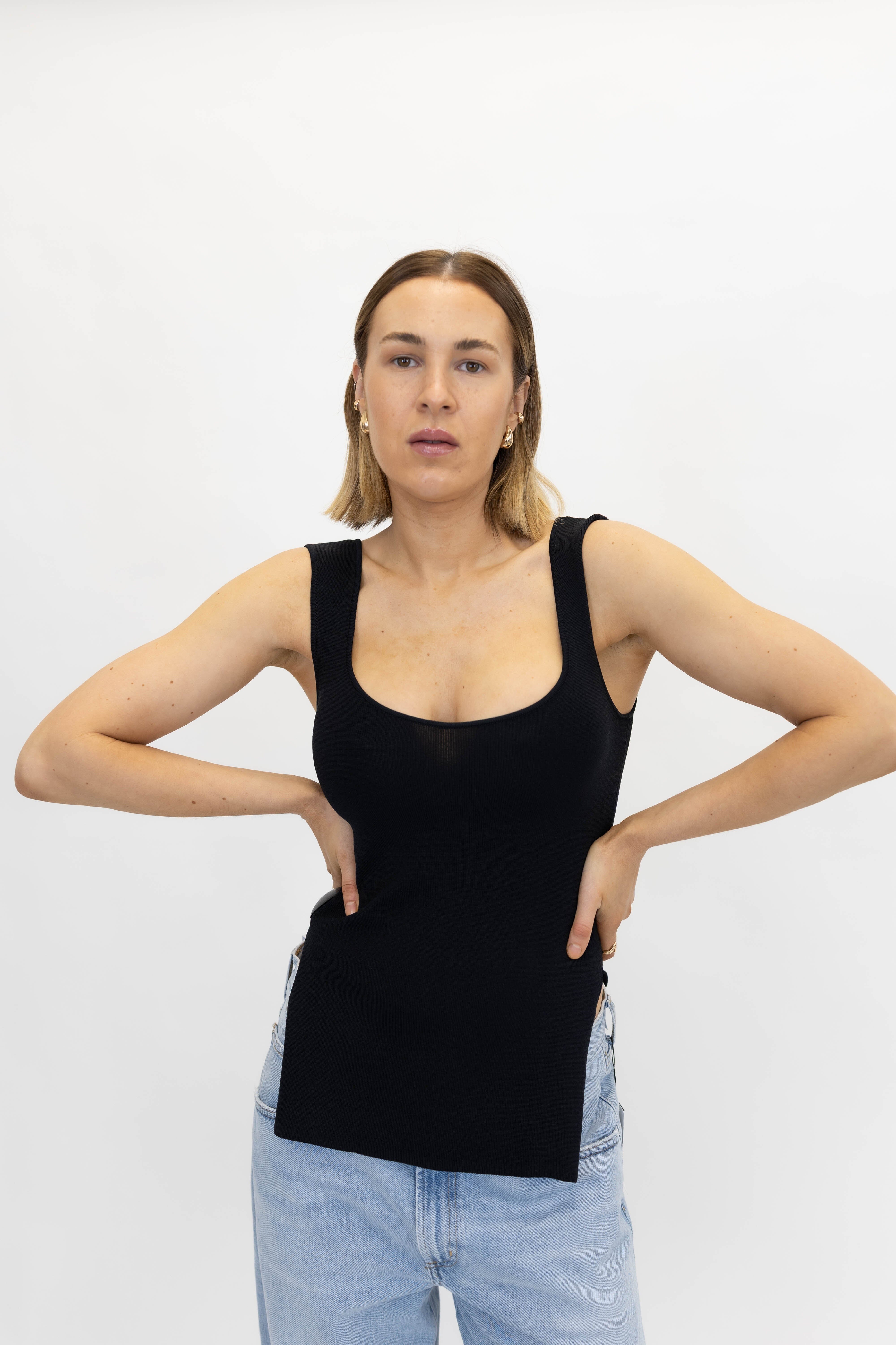 LONG KNITTED BUSTIER TOP IN BLACK TOP ROHE 