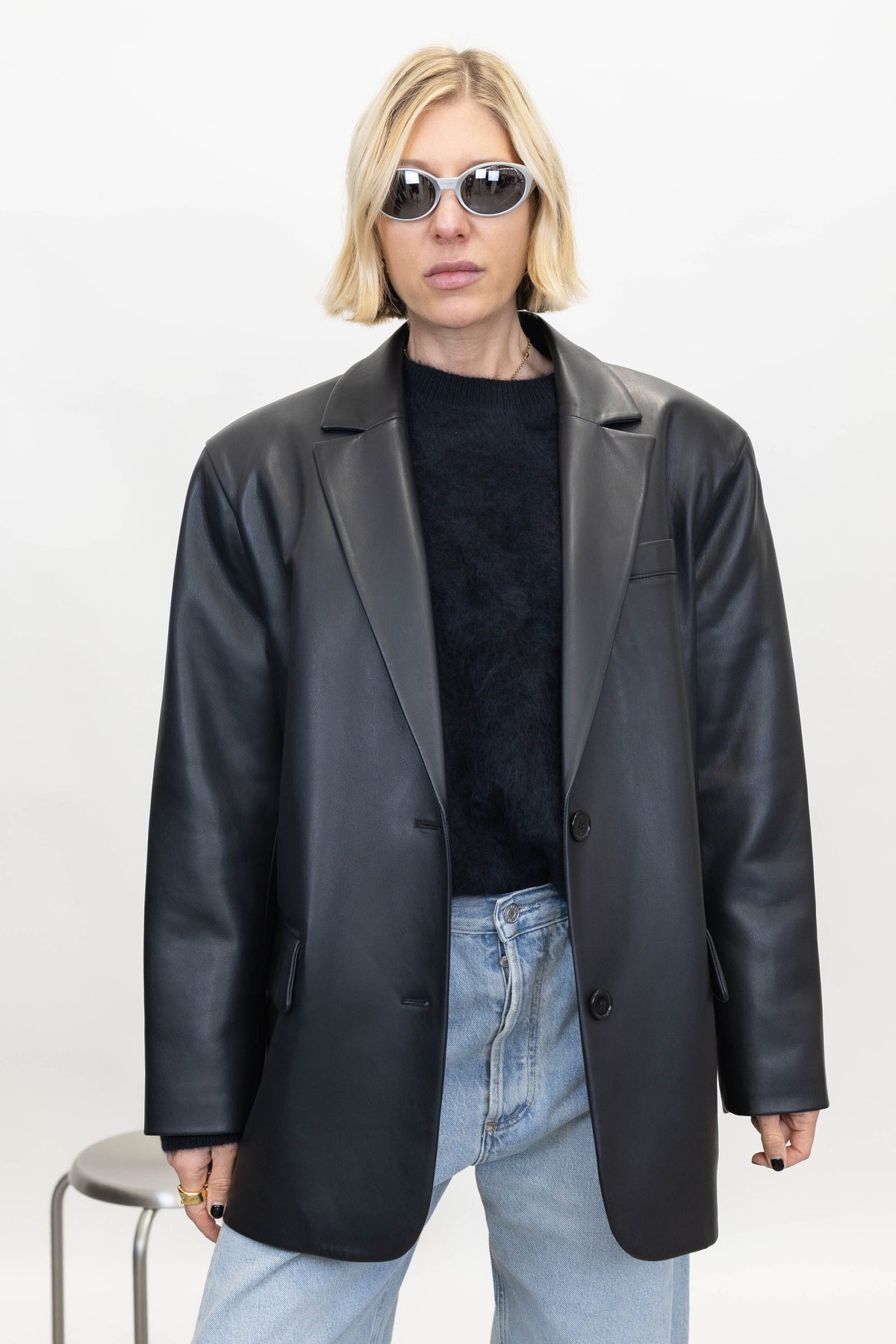 EMMIE OVERSIZED FAUX LEATHER BLAZER BLAZER STAND STUDIO 