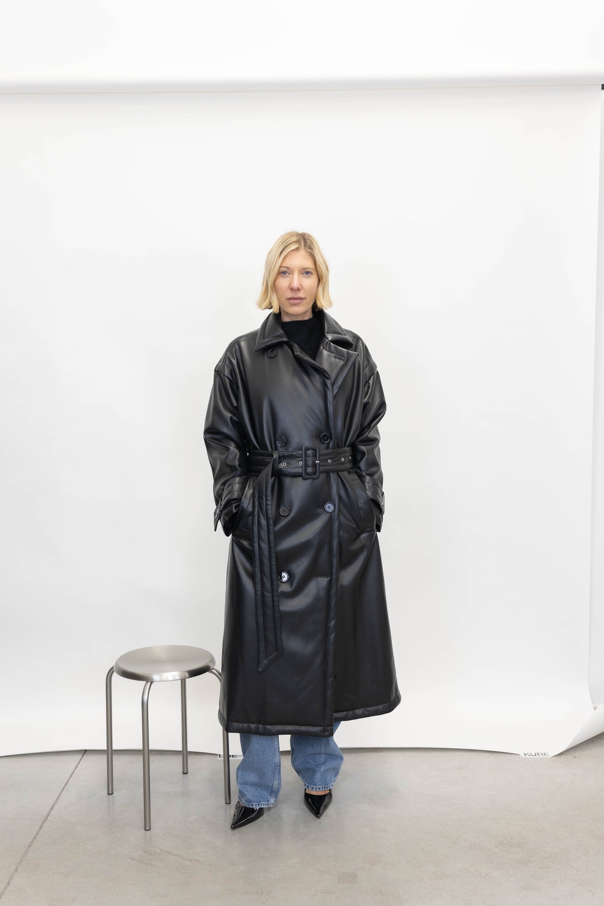 EMILY FAUX LEATHER PUFFER BELTED TRENCH COAT TRENCH STAND STUDIO 