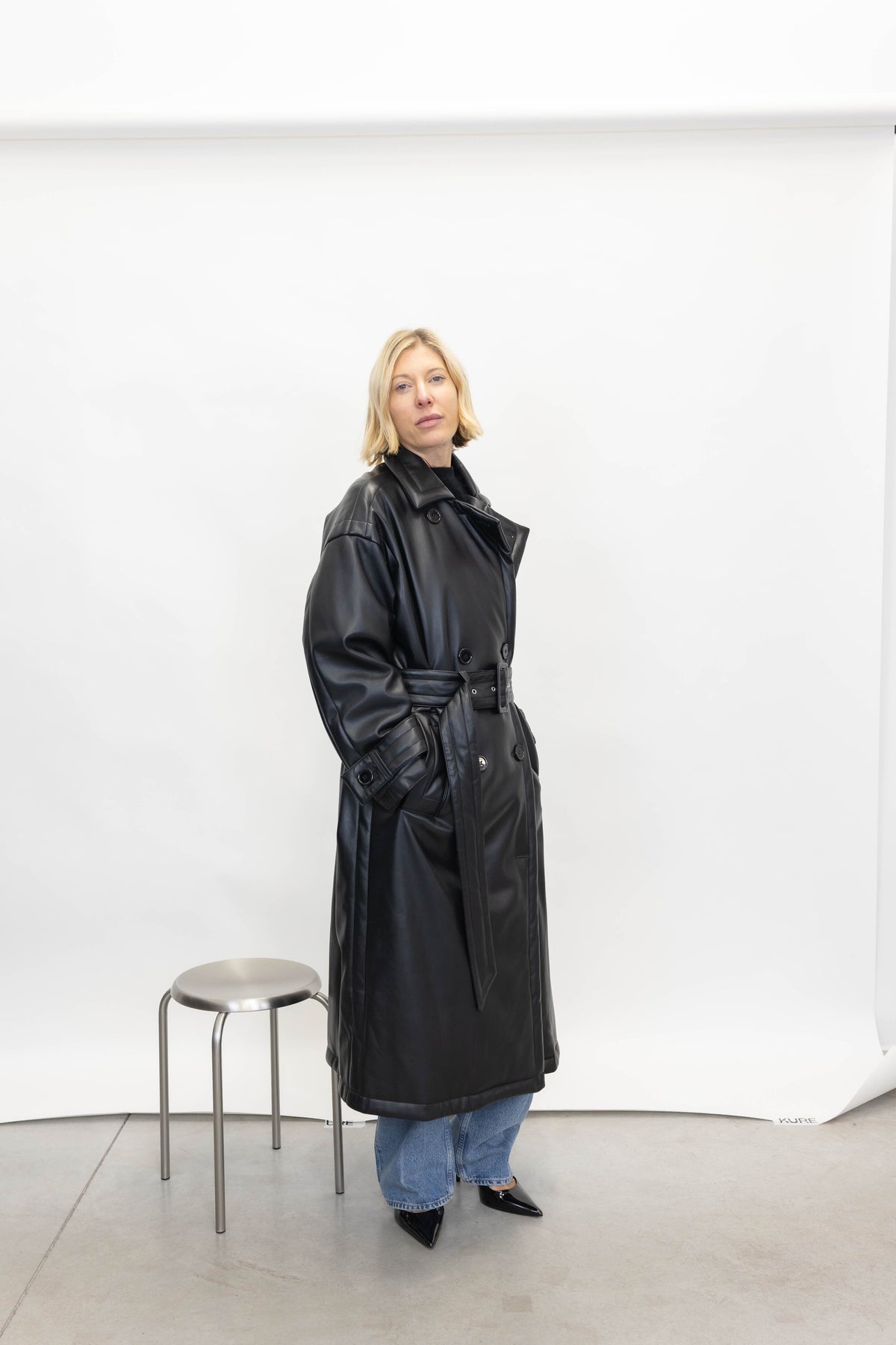 EMILY FAUX LEATHER PUFFER BELTED TRENCH COAT TRENCH STAND STUDIO 