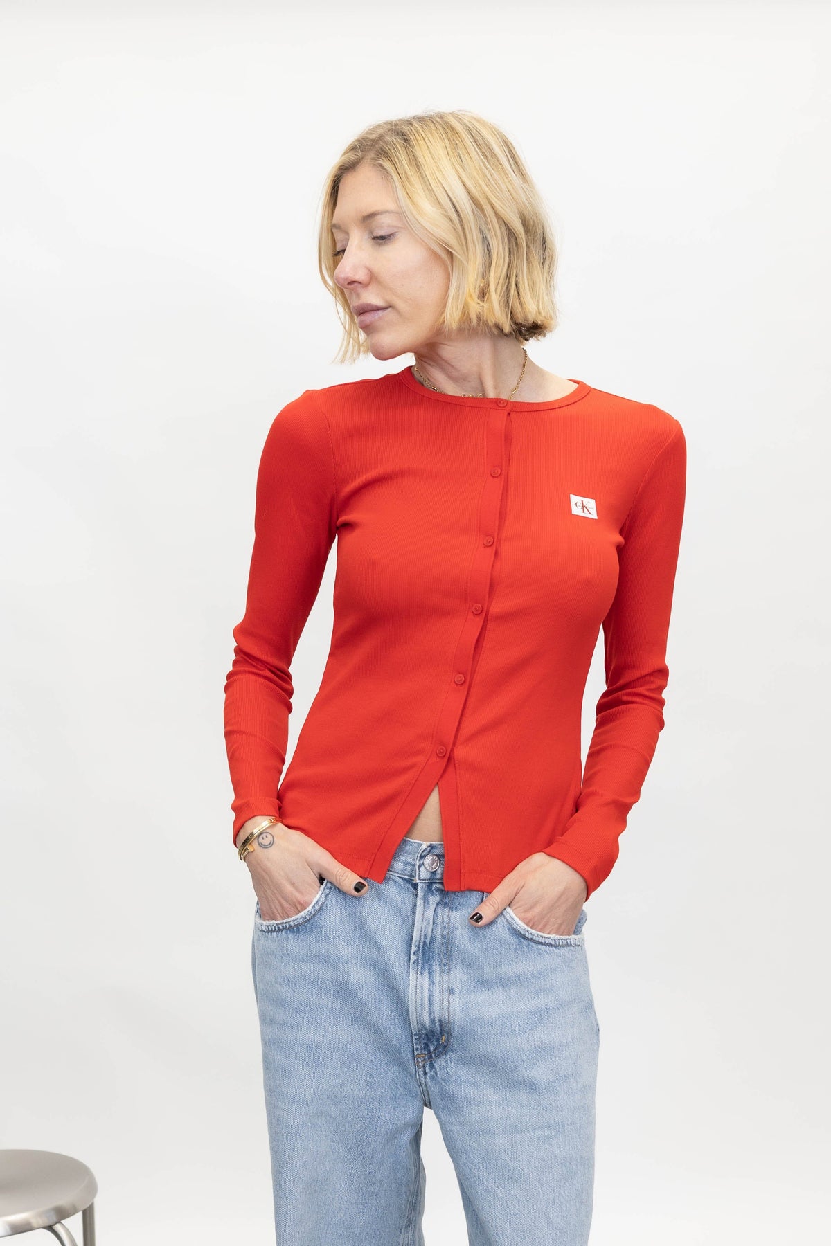 LONGSLEEVES CARDIGAN IN GOJI BERRY CARDIGAN CALVIN KLEIN 
