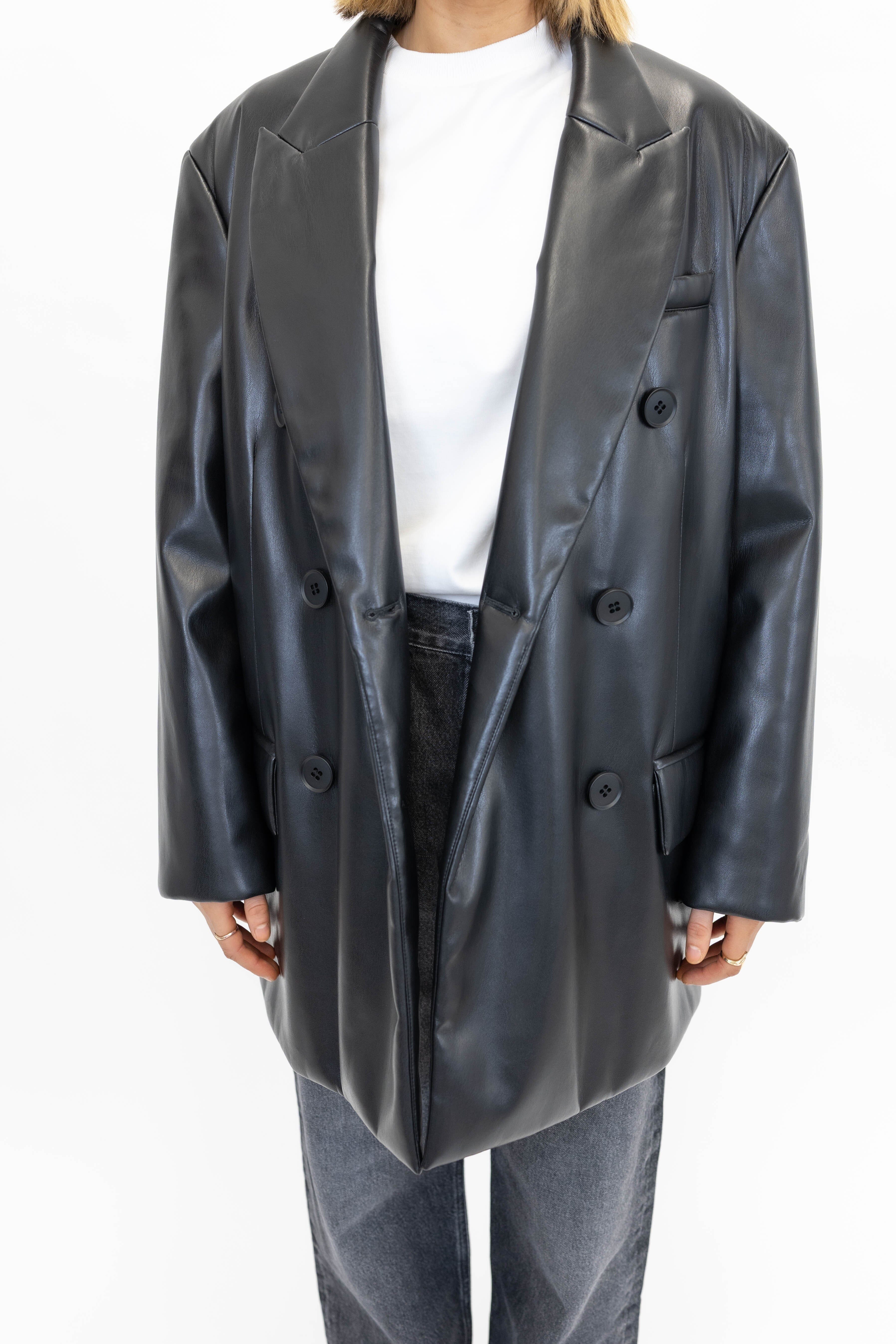 OLIVE FAUX LEATHER BLAZER BLAZER STAND STUDIO 