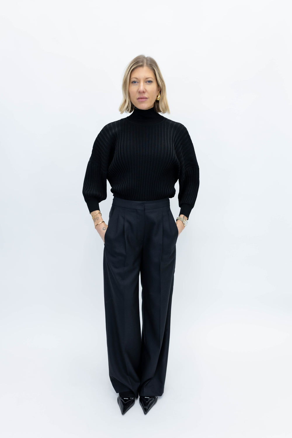 KASSIS KNITTED TOP IN PLISSE STITCH IN BLACK TOP CHRISTIAN WIJNANTS 