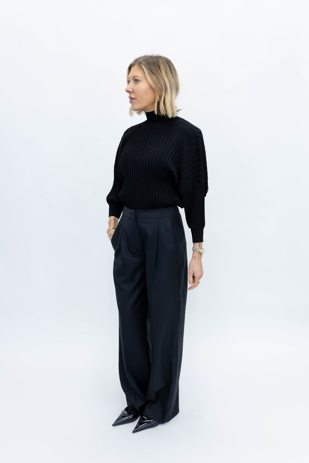 KASSIS KNITTED TOP IN PLISSE STITCH IN BLACK TOP CHRISTIAN WIJNANTS 