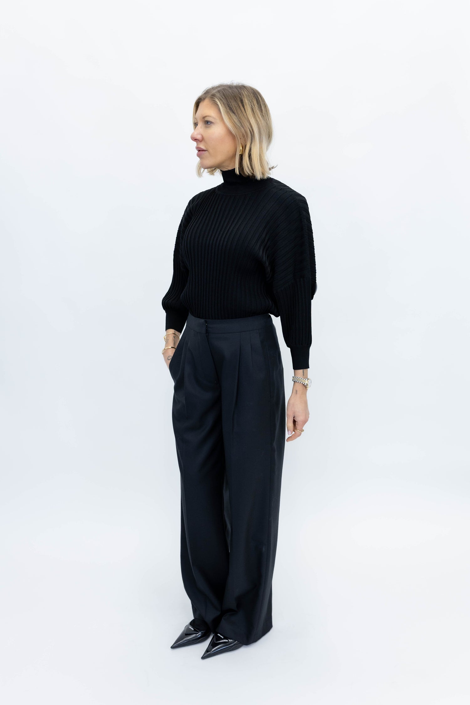 KASSIS KNITTED TOP IN PLISSE STITCH IN BLACK TOP CHRISTIAN WIJNANTS 