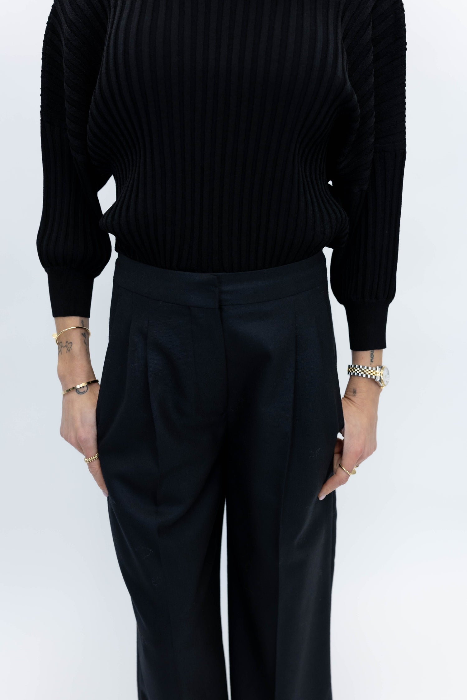 KASSIS KNITTED TOP IN PLISSE STITCH IN BLACK TOP CHRISTIAN WIJNANTS 