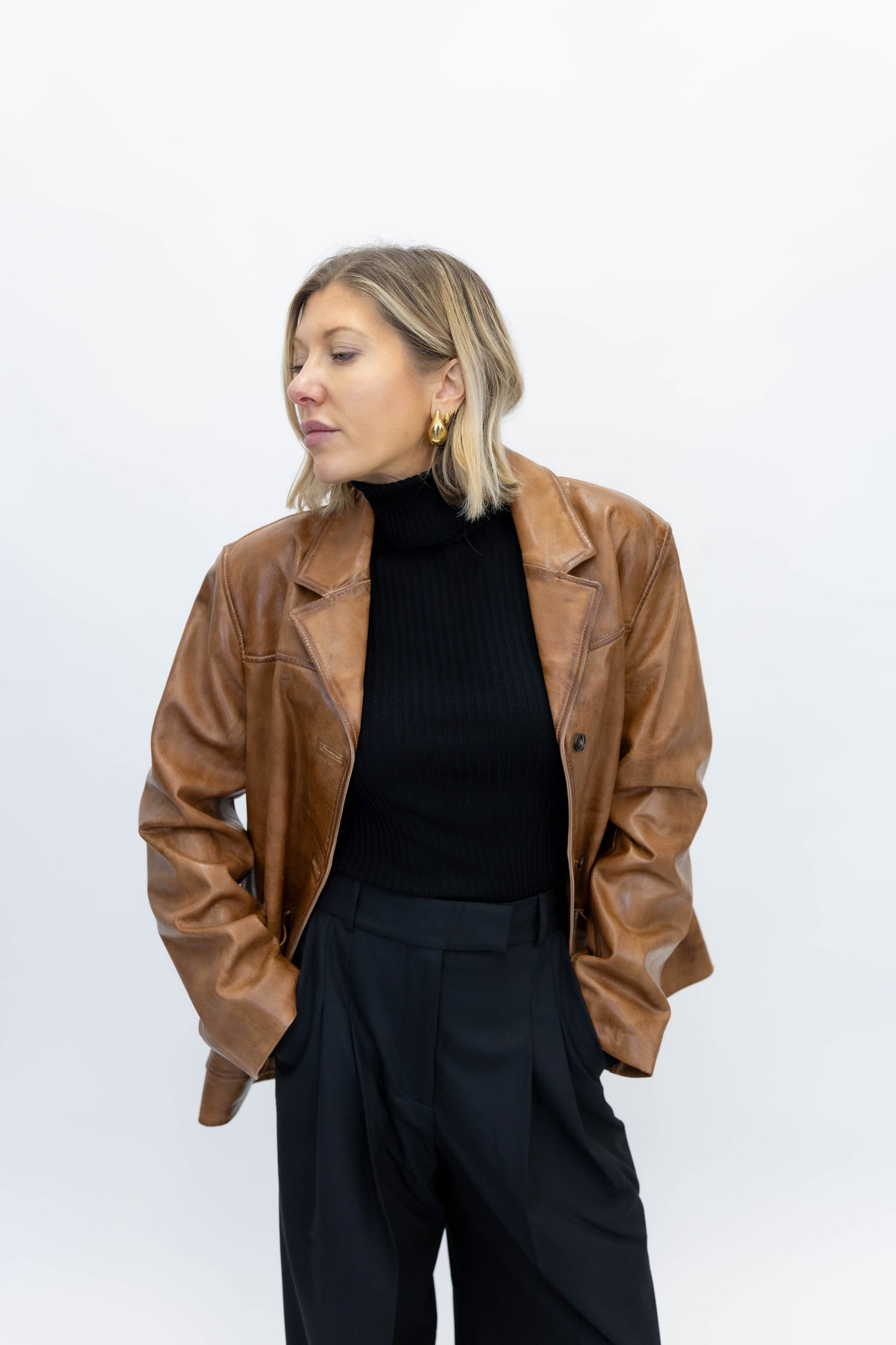 MARINA LEATHER JACKET IN WAXED COGNAC JACKET HERSKIND 