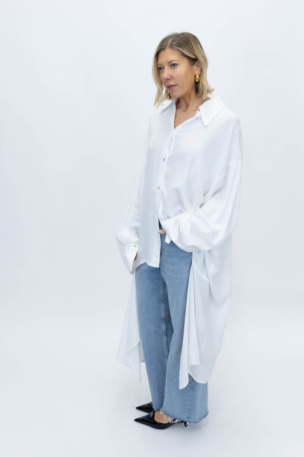KNOT LONG SHIRT IN IVORY SHIRT STUDIO CUT 