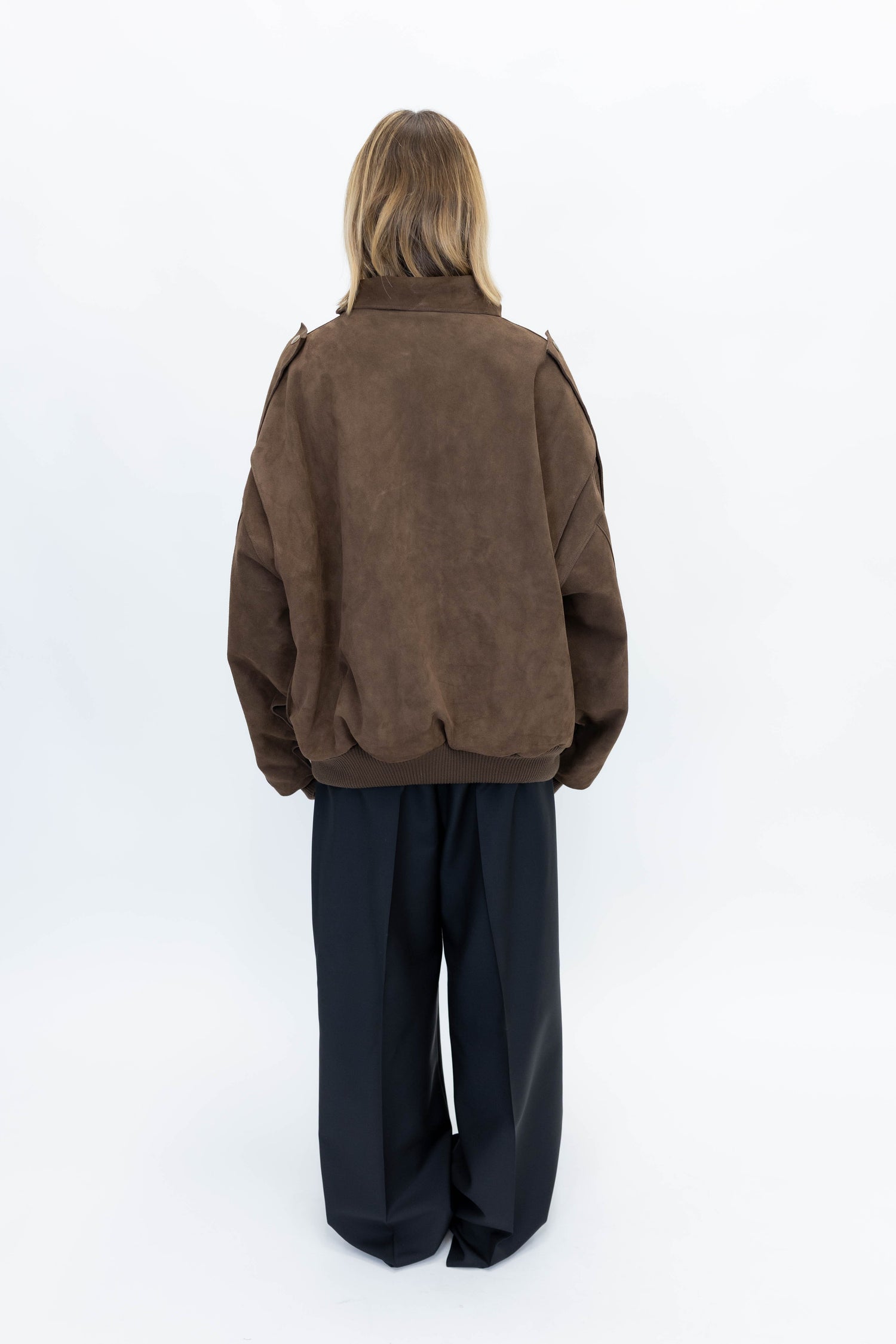 SUEDE BOMBER IN BROWN JACKET STUDIO CUT 