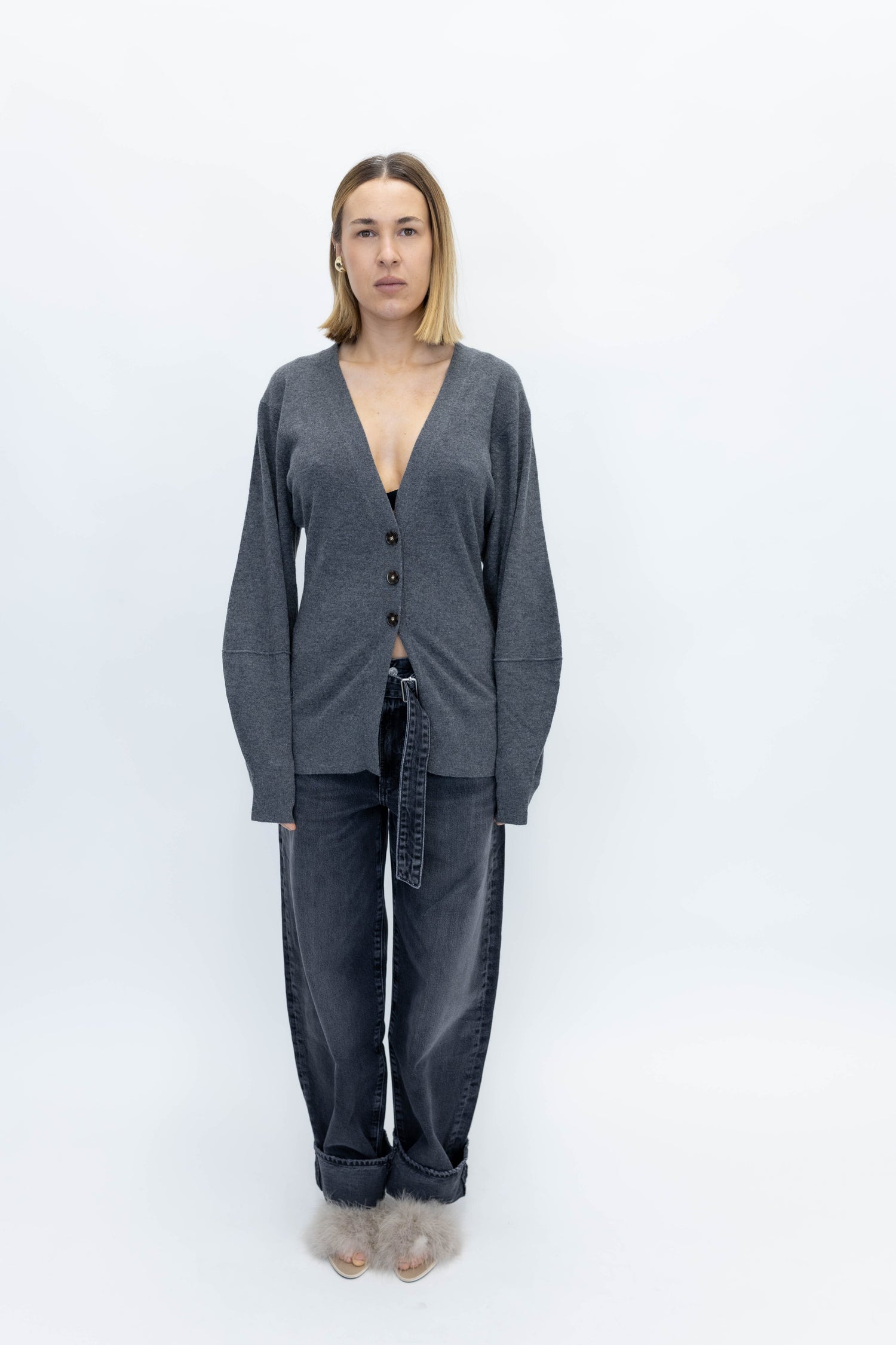 COMO SLEEVE CARDIGAN IN GREY MELANGE CARDIGAN THE GARMENT 