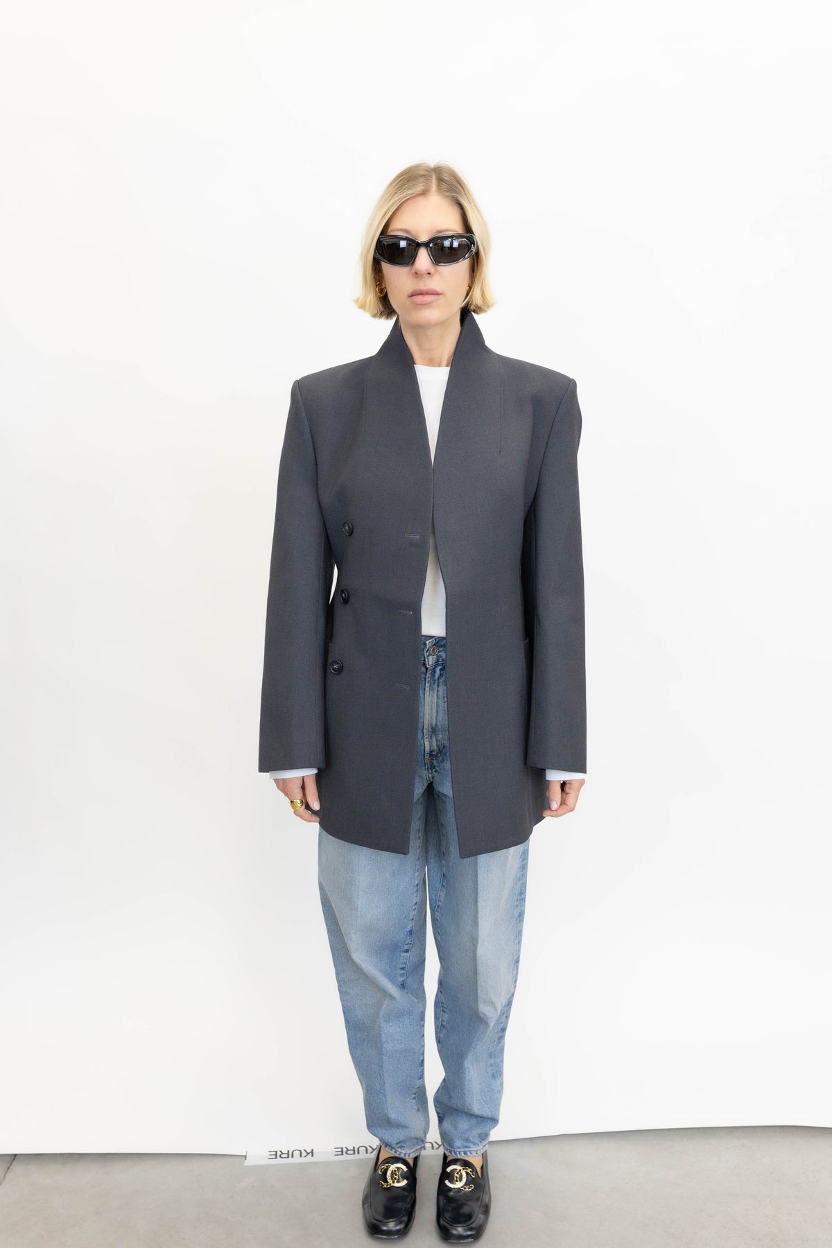 SCULPTED BLAZER IN DARK GREY BLAZER LA PISCINE 