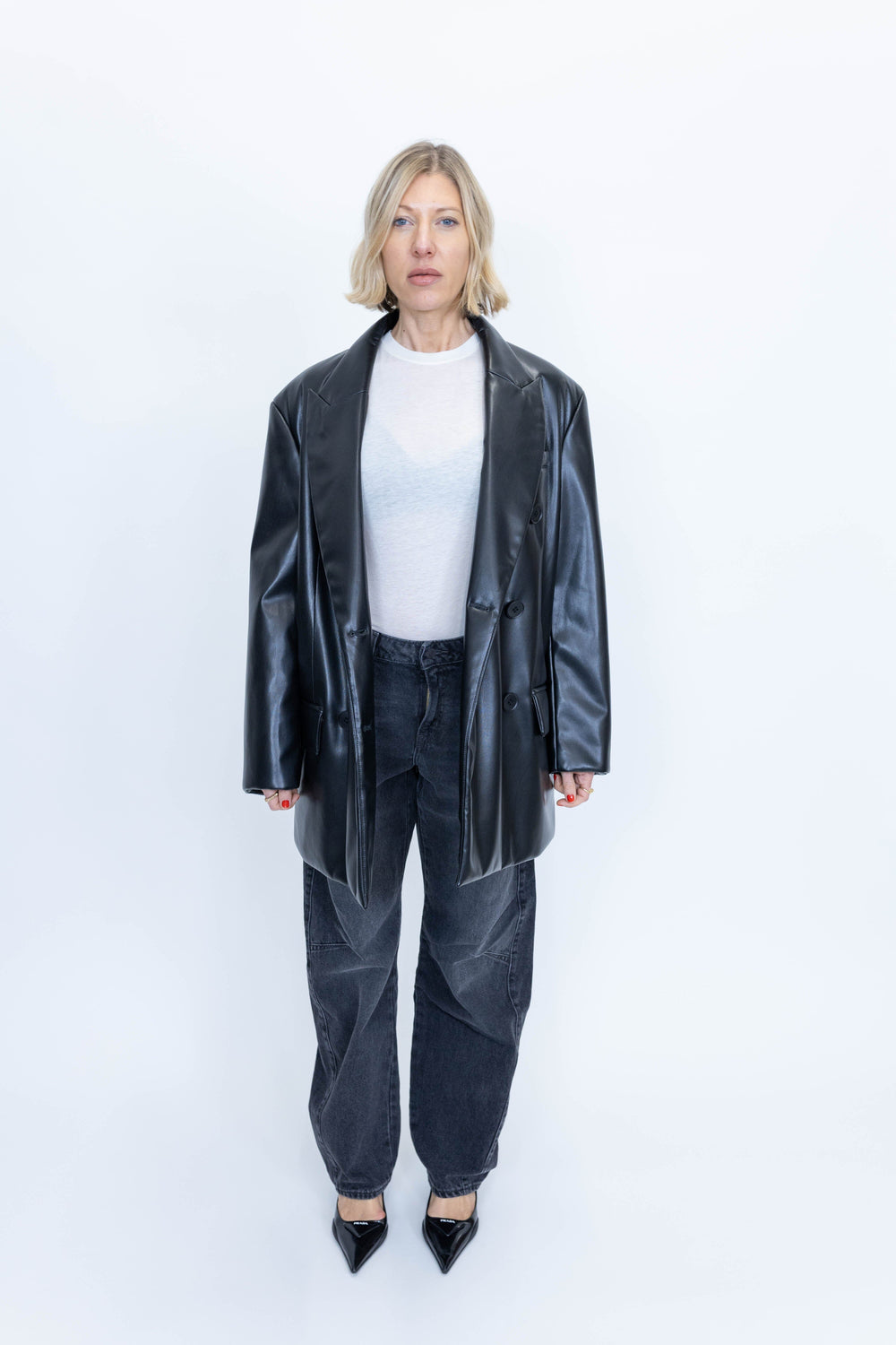 OLIVE FAUX LEATHER BLAZER BLAZER STAND STUDIO 