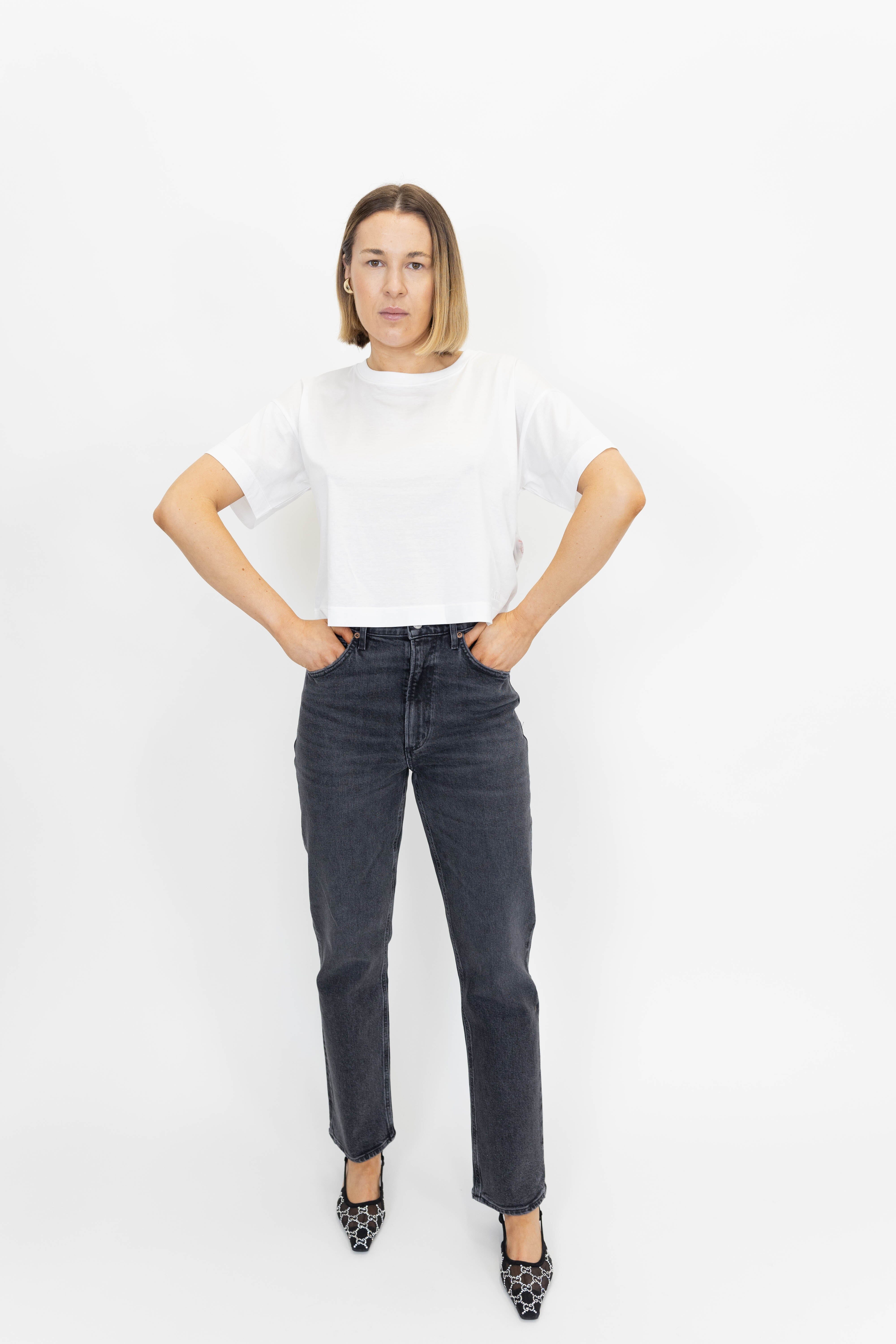 HIGH RISE STOVE PIPE IN METAL JEANS AGOLDE 