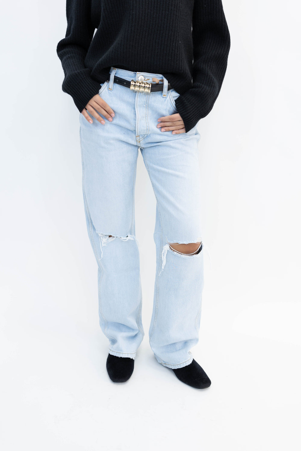 90’S HIGH RISE LOOSE IN BLEACH DESTROY JEANS REDONE 