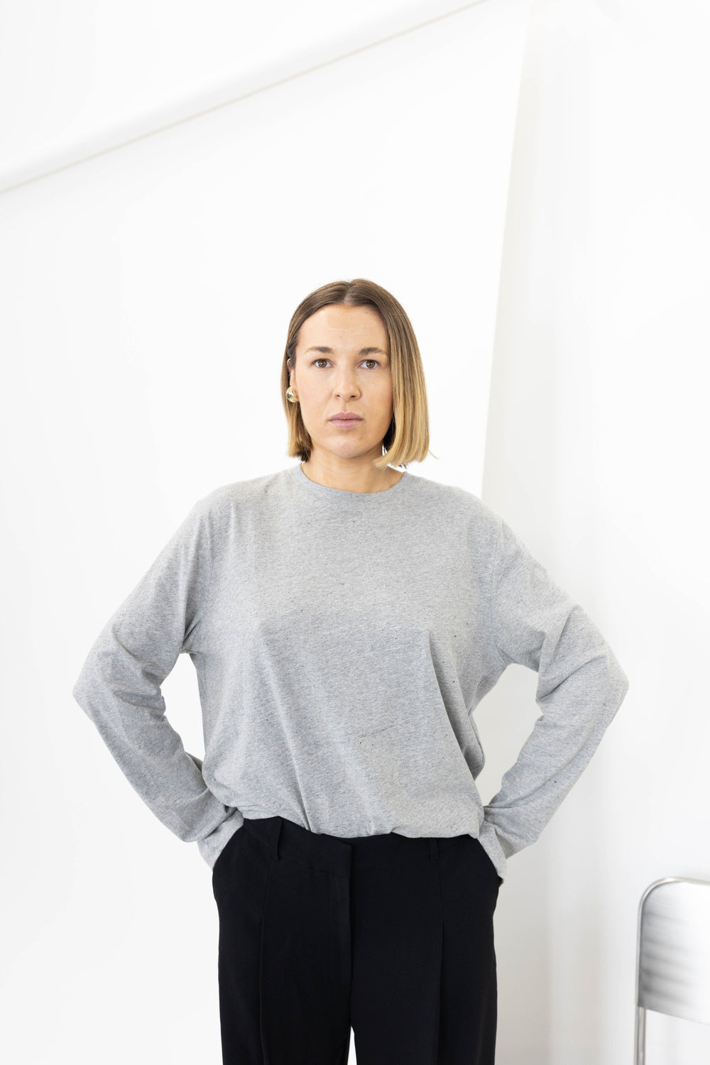 SLUB JERSEY LONG SLEEVE IN LIGHT GREY TOP ROHE 